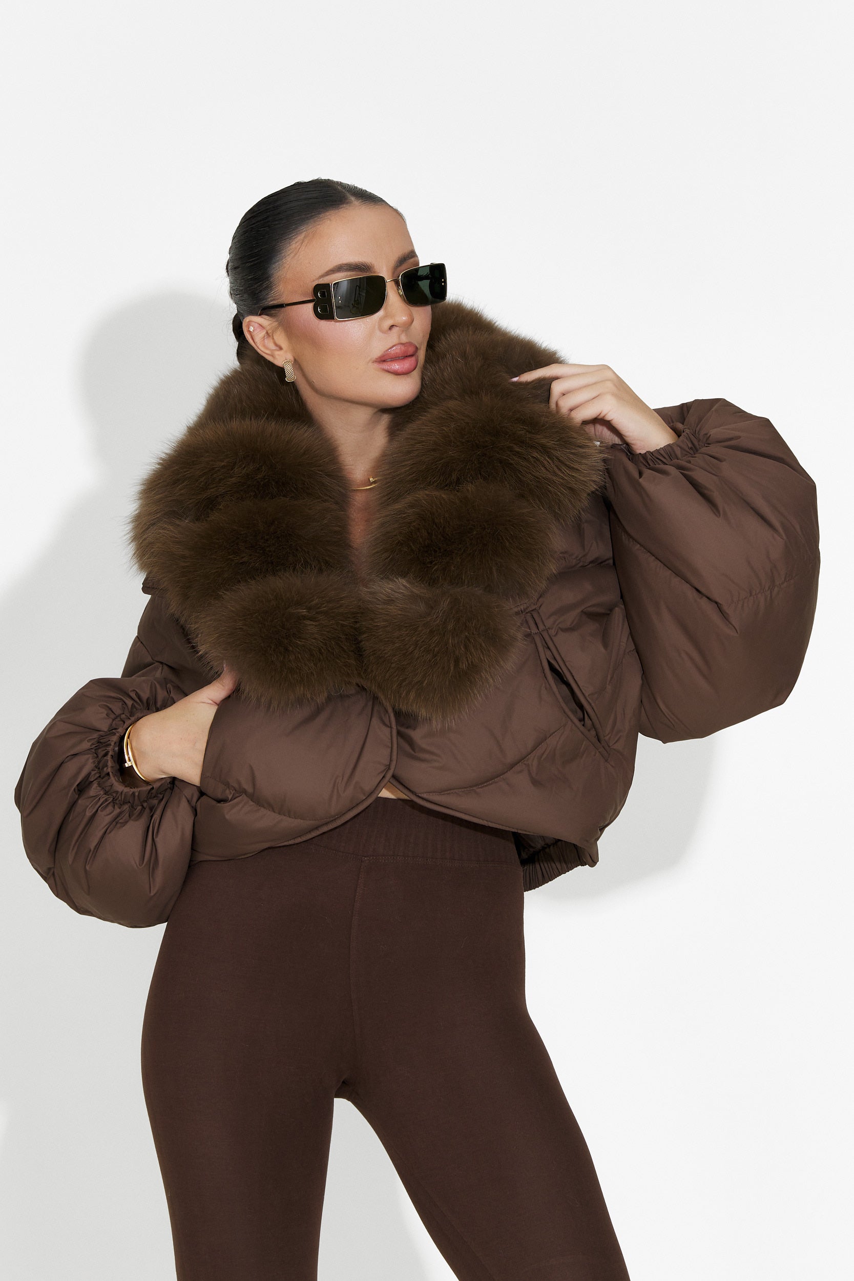 Καφέ γυναικείο μπουφάν Selvoria Bogas