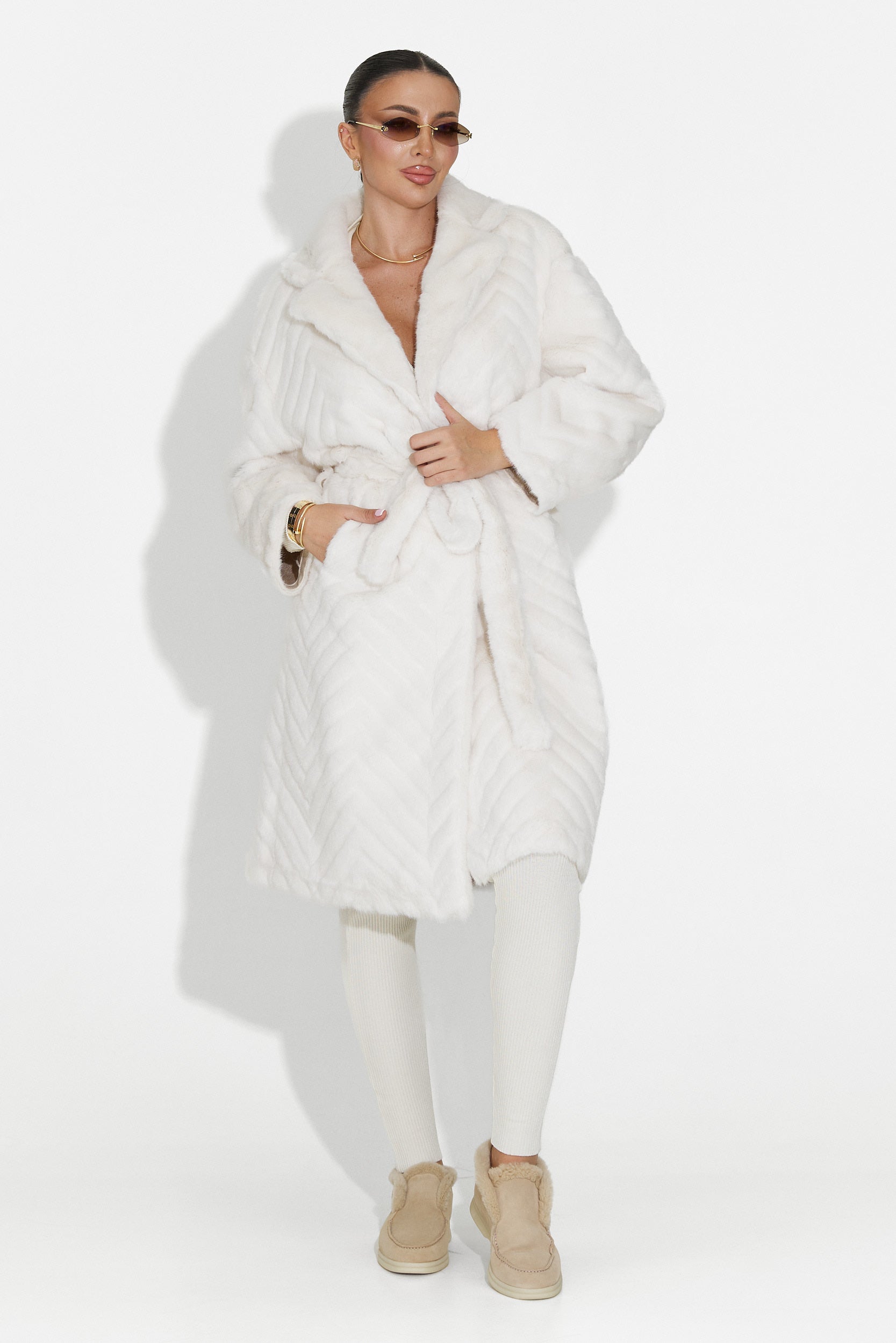 Płaszcz futrzany beżowy Lunaris Bogas