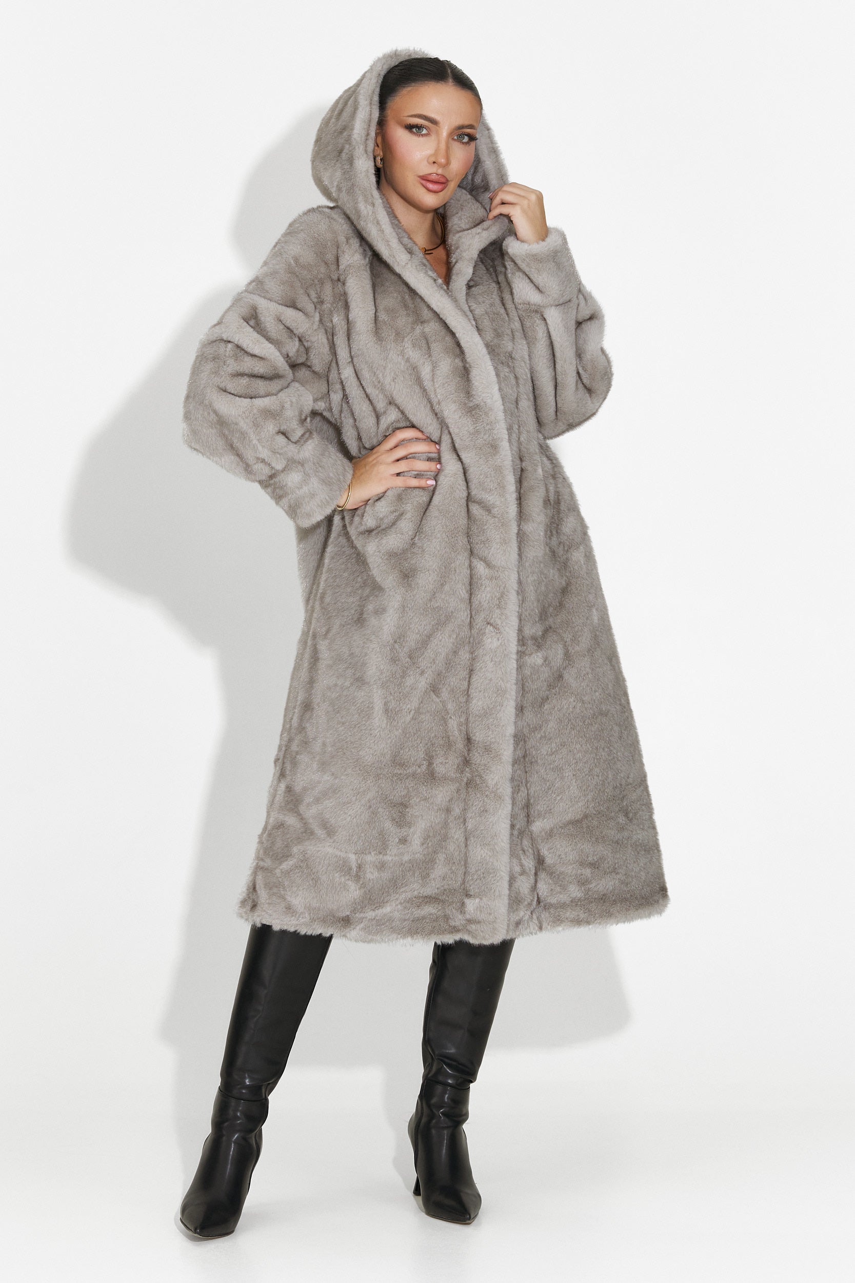 Pluvina Bogas Gray Fur Coat