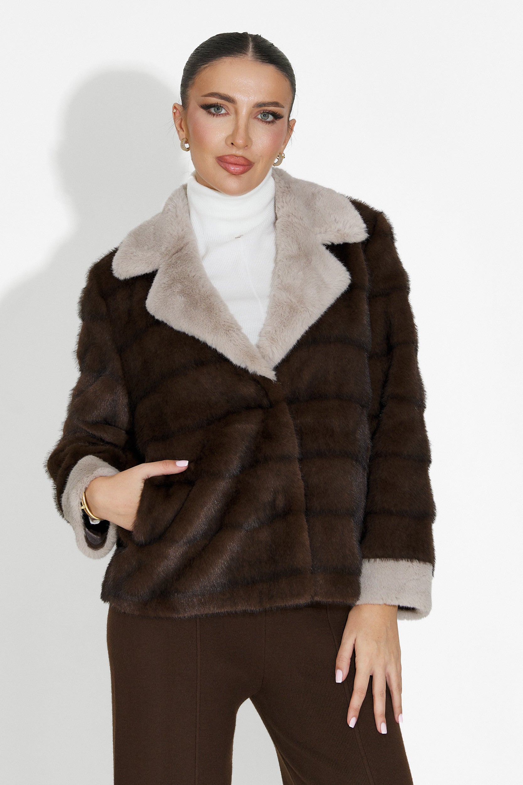 Celoria Bogas Brown Fur Coat
