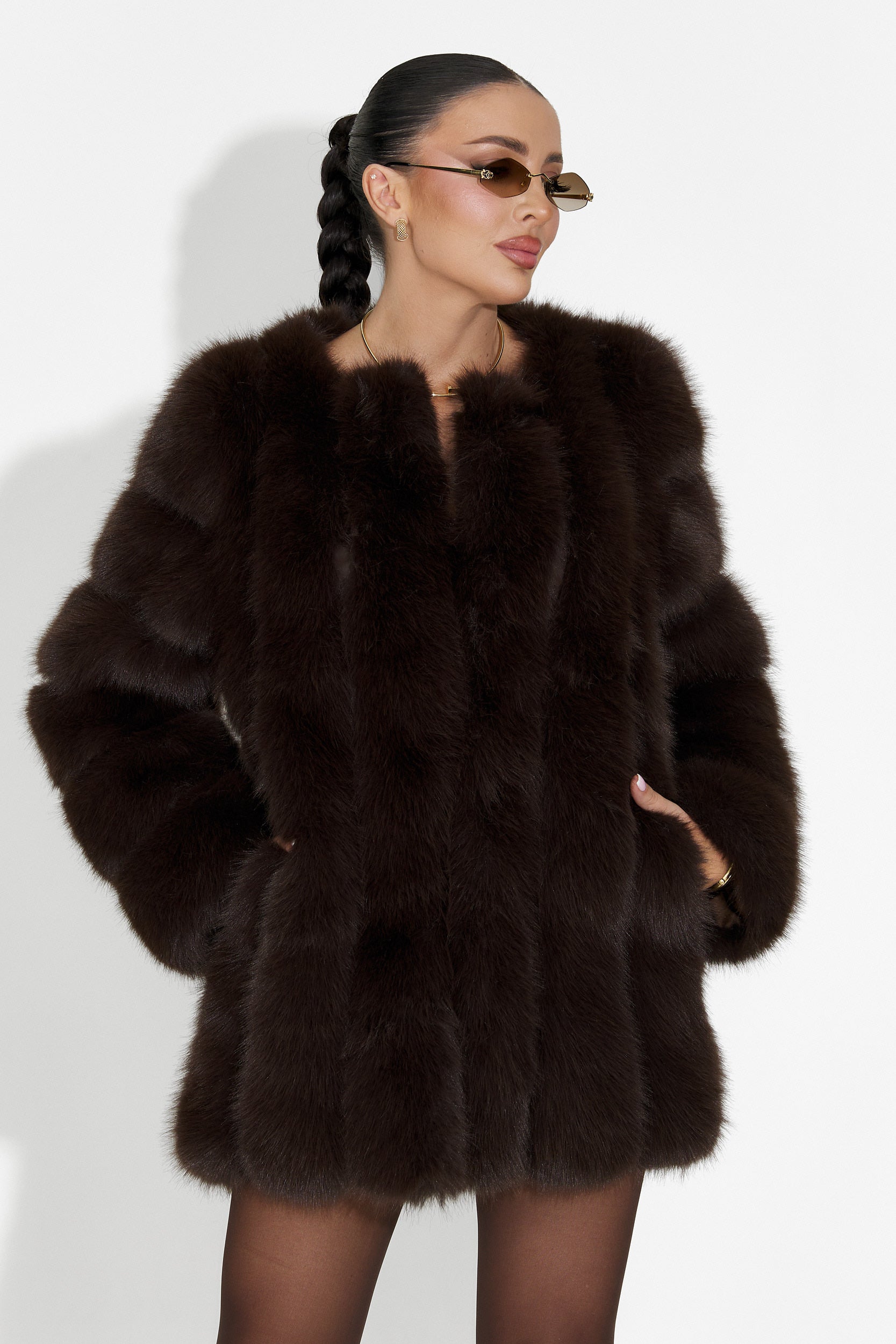 Płaszcz futrzany brązowy Jameia Bogas