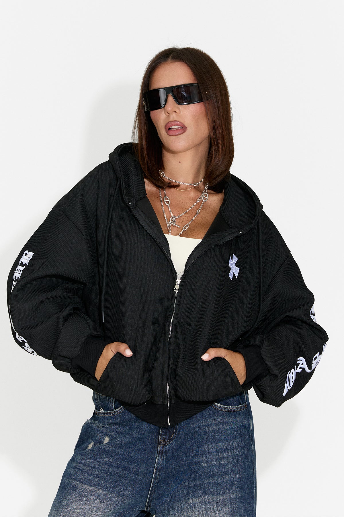 Women's casual black hoodie Drapyna Bogas