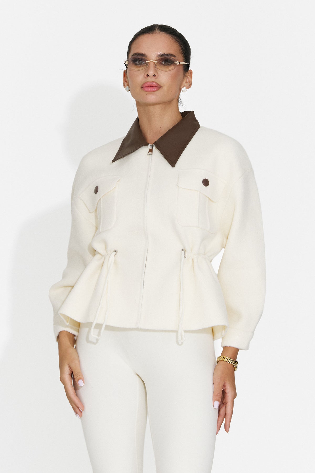 Jacheta casual crem Poliaonia Bogas