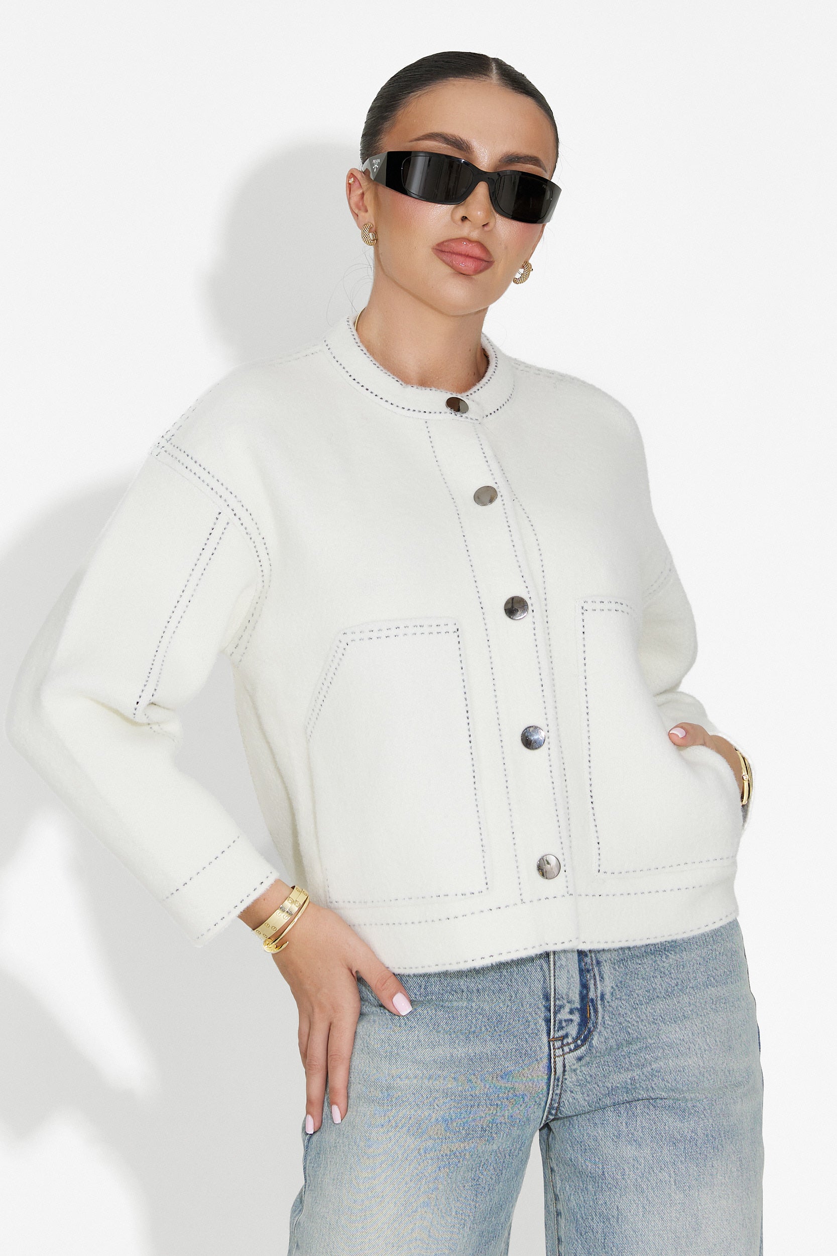 Γυναικείο casual λευκό μπουφάν Emalin Bogas