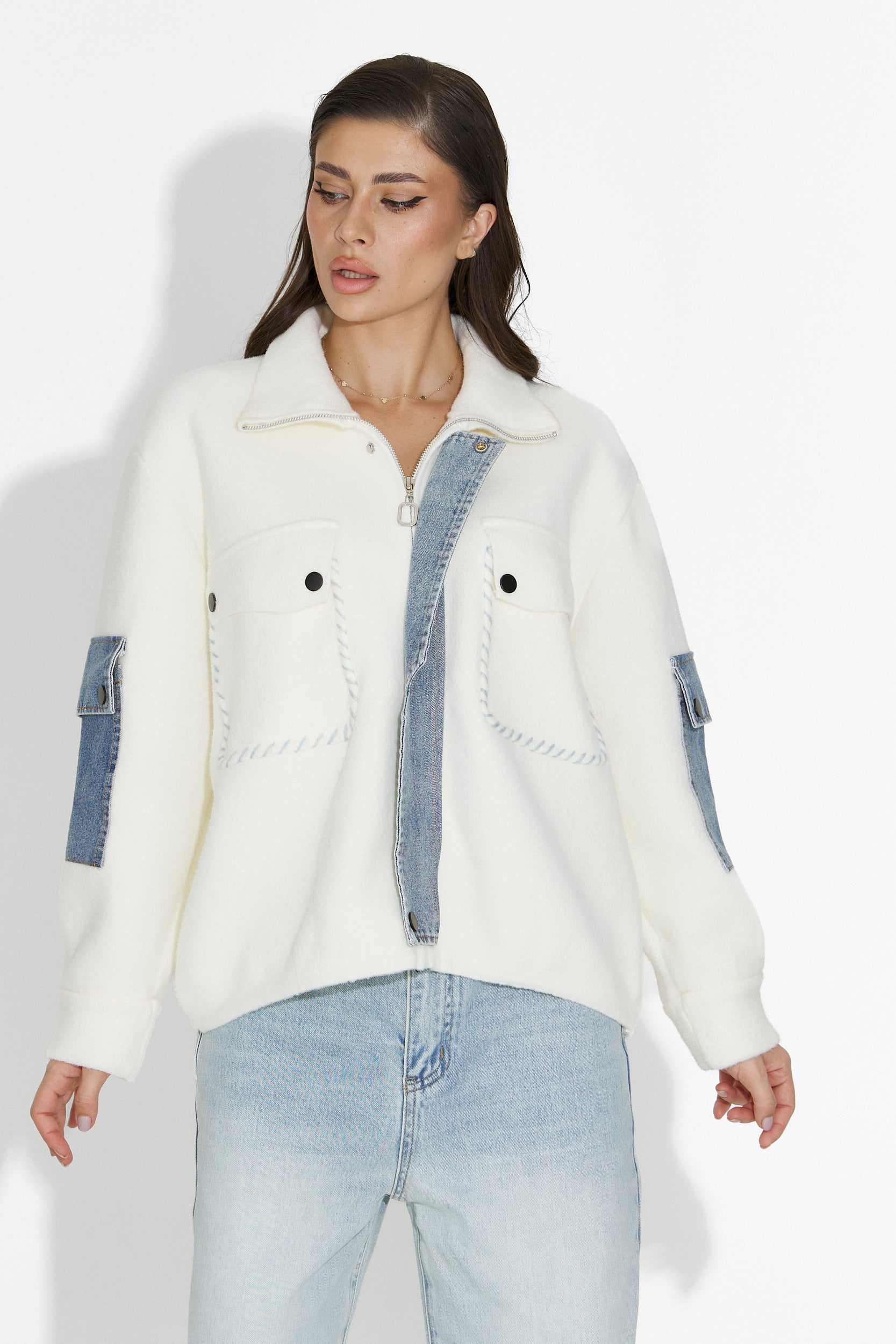 Γυναικείο casual λευκό μπουφάν Nedaria Bogas