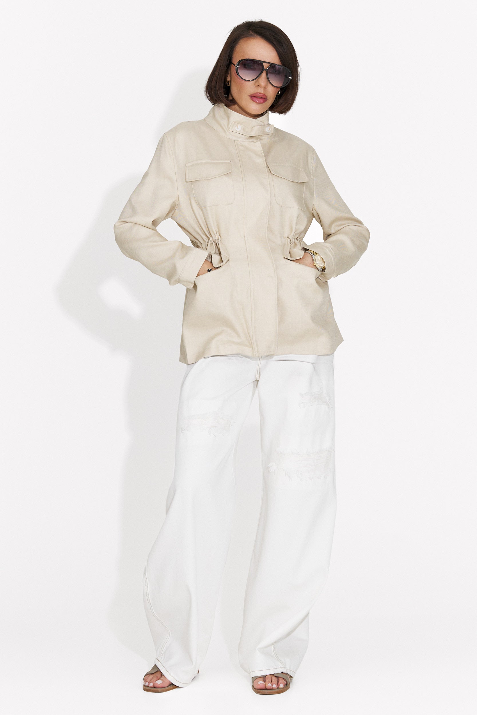 Fresia Bogas Lässige Creme Damenjacke
