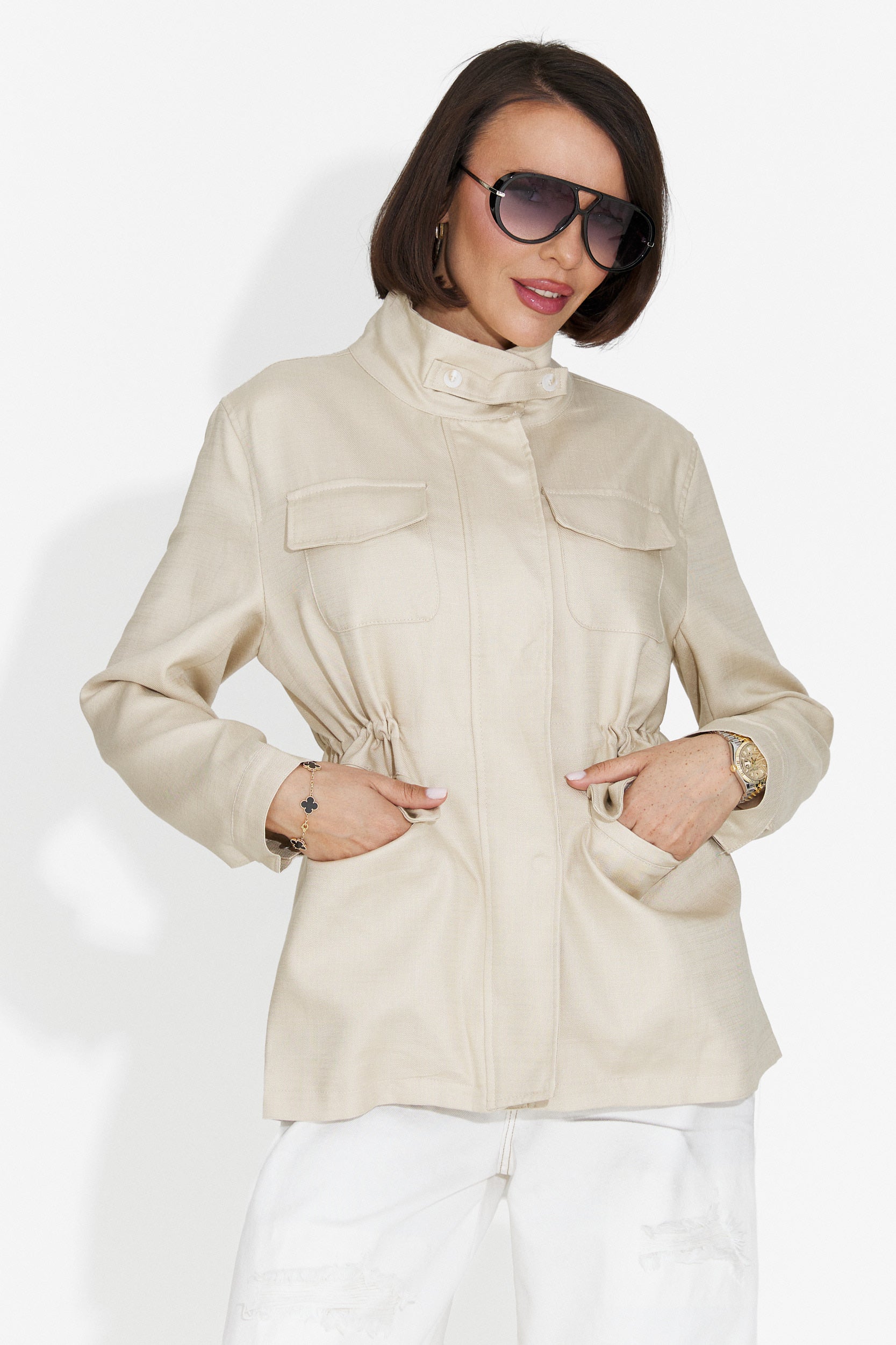 Fresia Bogas Lässige Creme Damenjacke