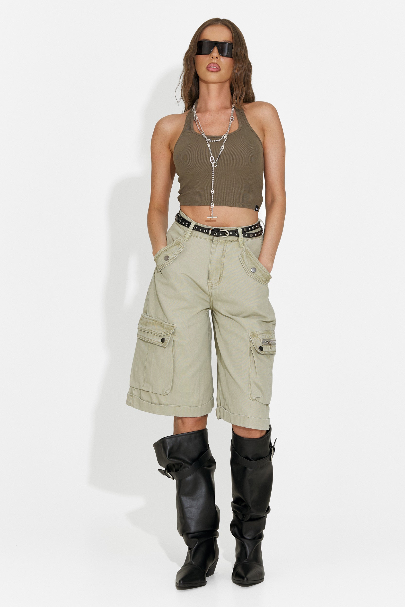 Khaki casual women's tank top Fliter Bogas