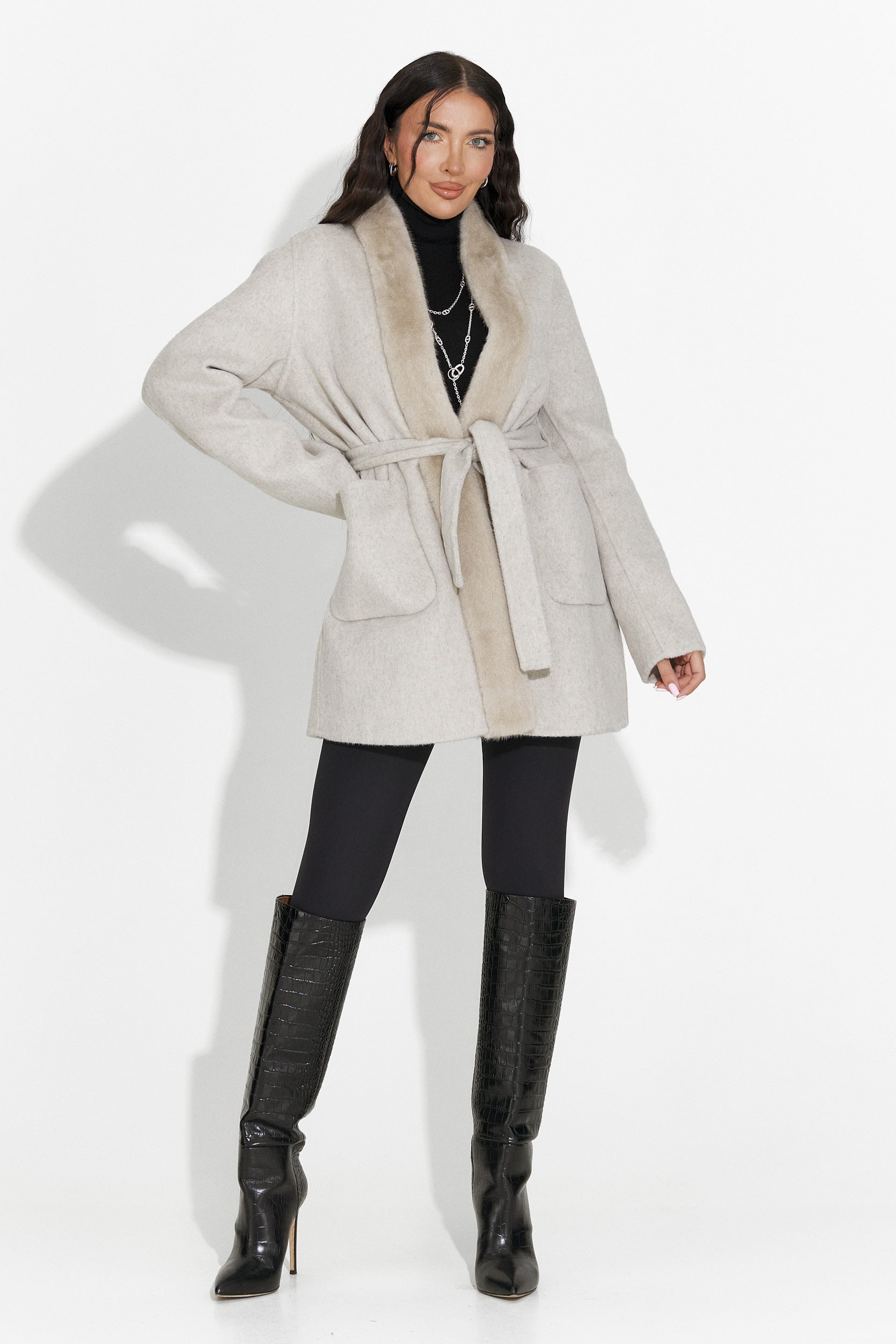 Élégant manteau beige Gelira Bogas pour dames