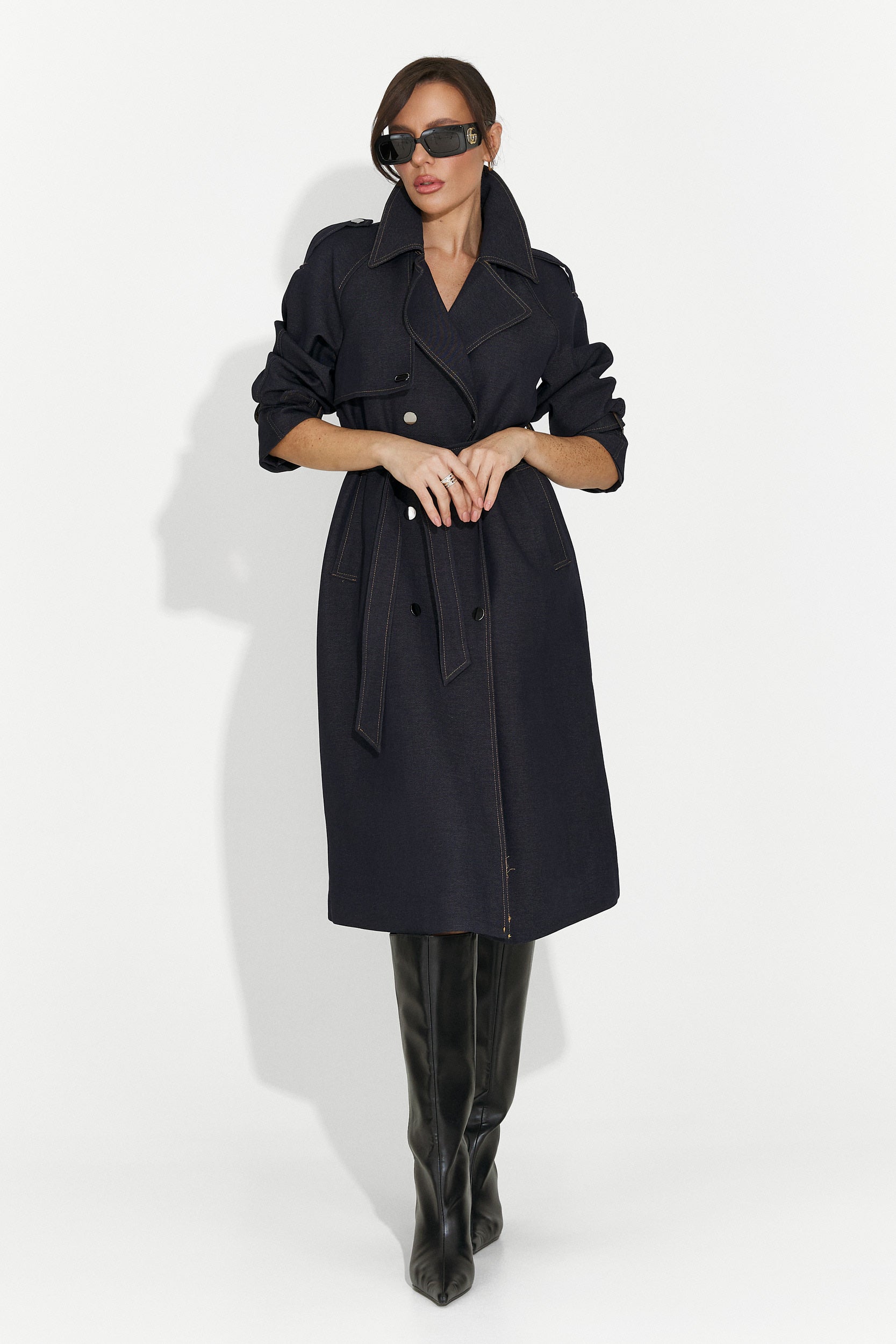 Κομψό γυναικείο παλτό μπλε σκούρο Nuvia Bogas