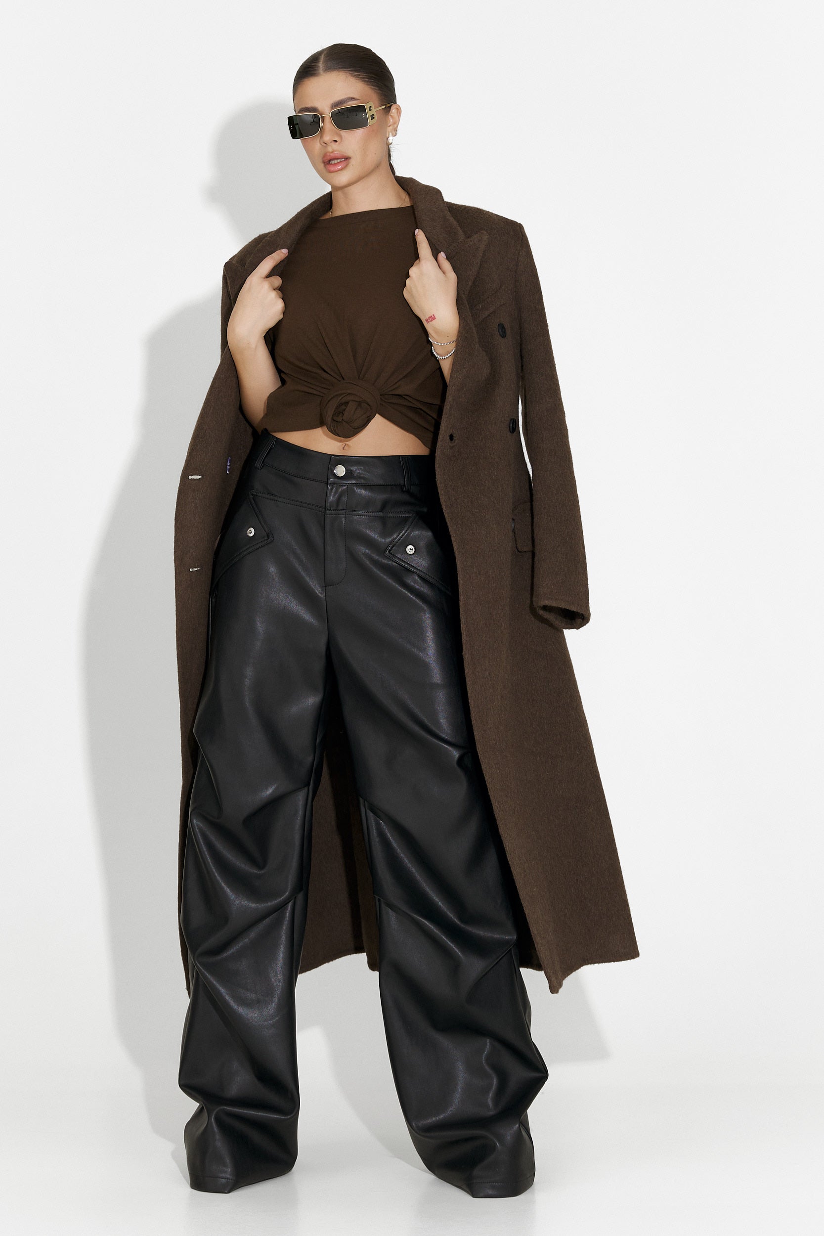 Κομψό γυναικείο παλτό καφέ Savira Bogas