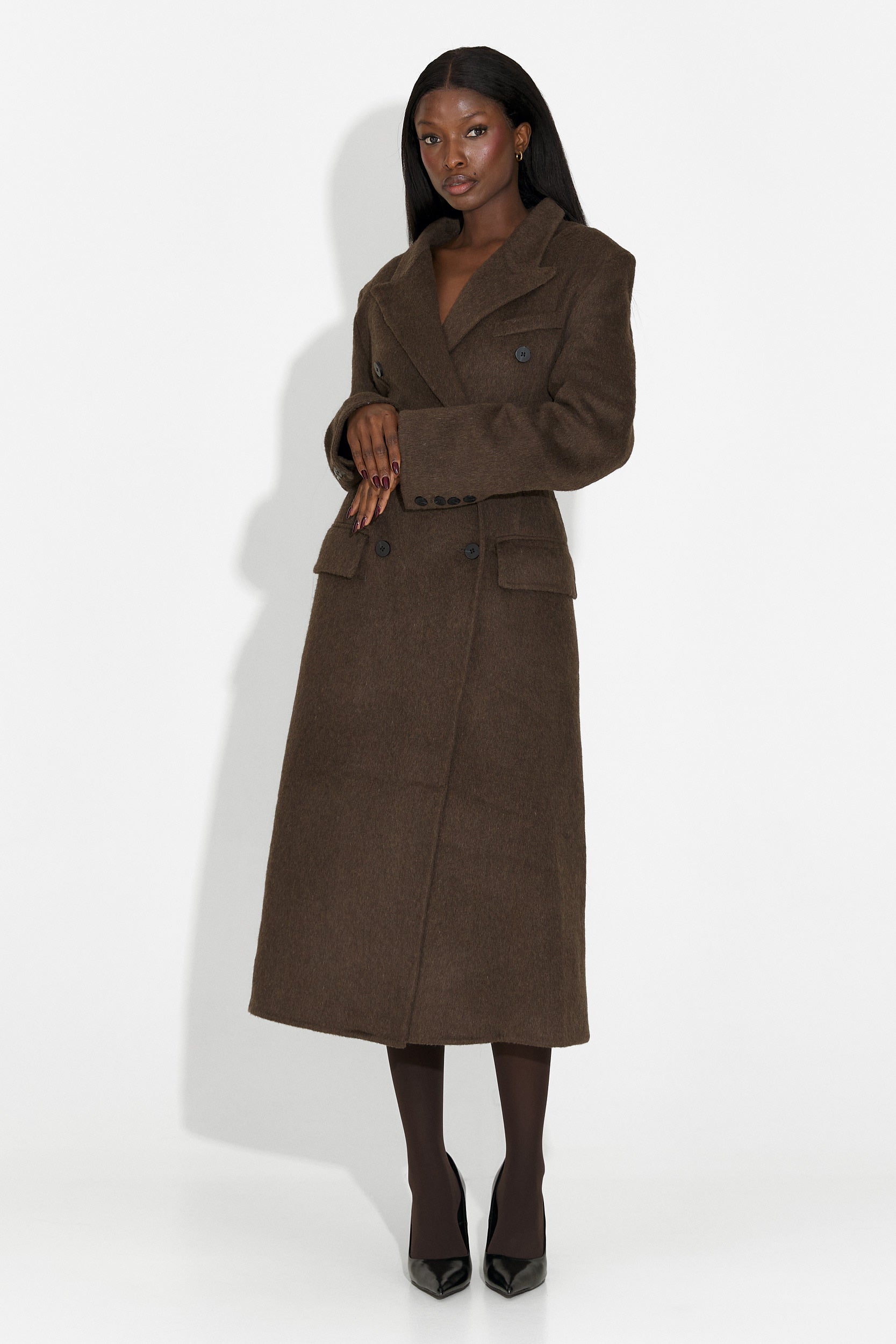 Κομψό γυναικείο παλτό καφέ Savira Bogas