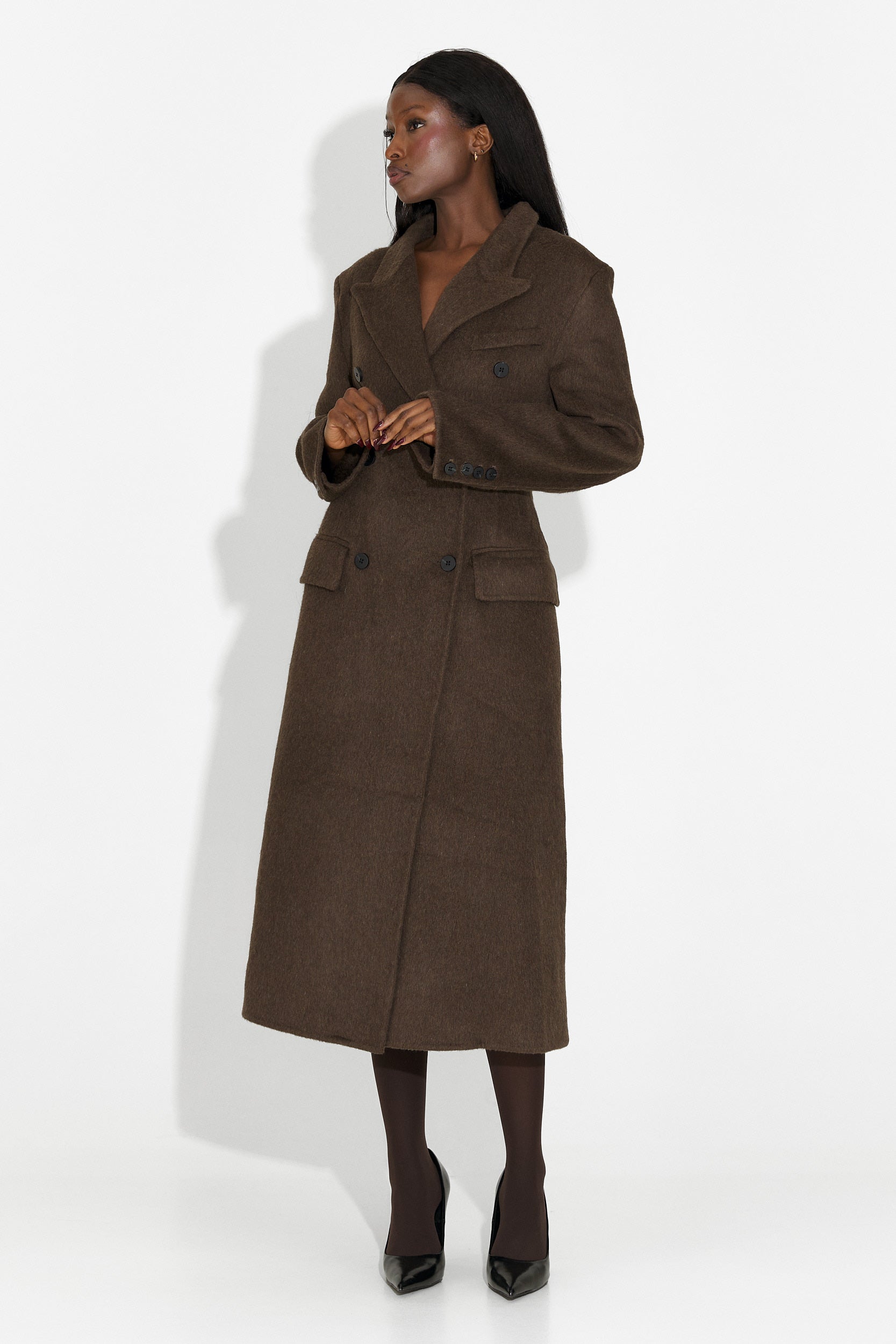 Κομψό γυναικείο παλτό καφέ Savira Bogas