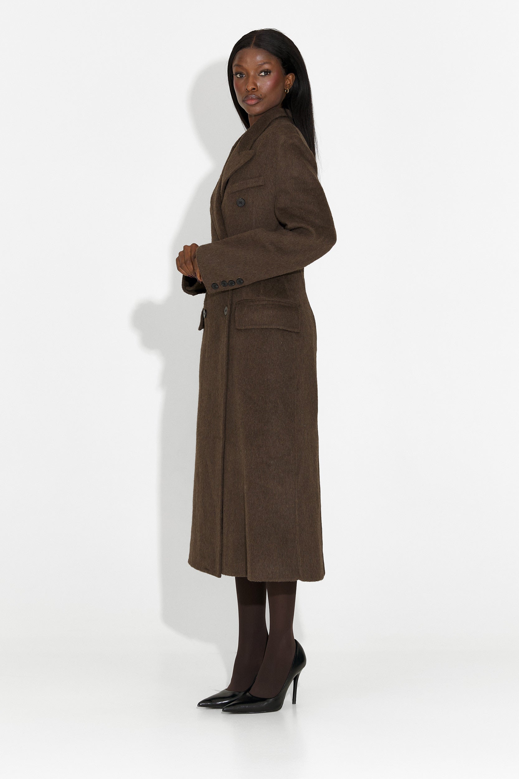 Κομψό γυναικείο παλτό καφέ Savira Bogas