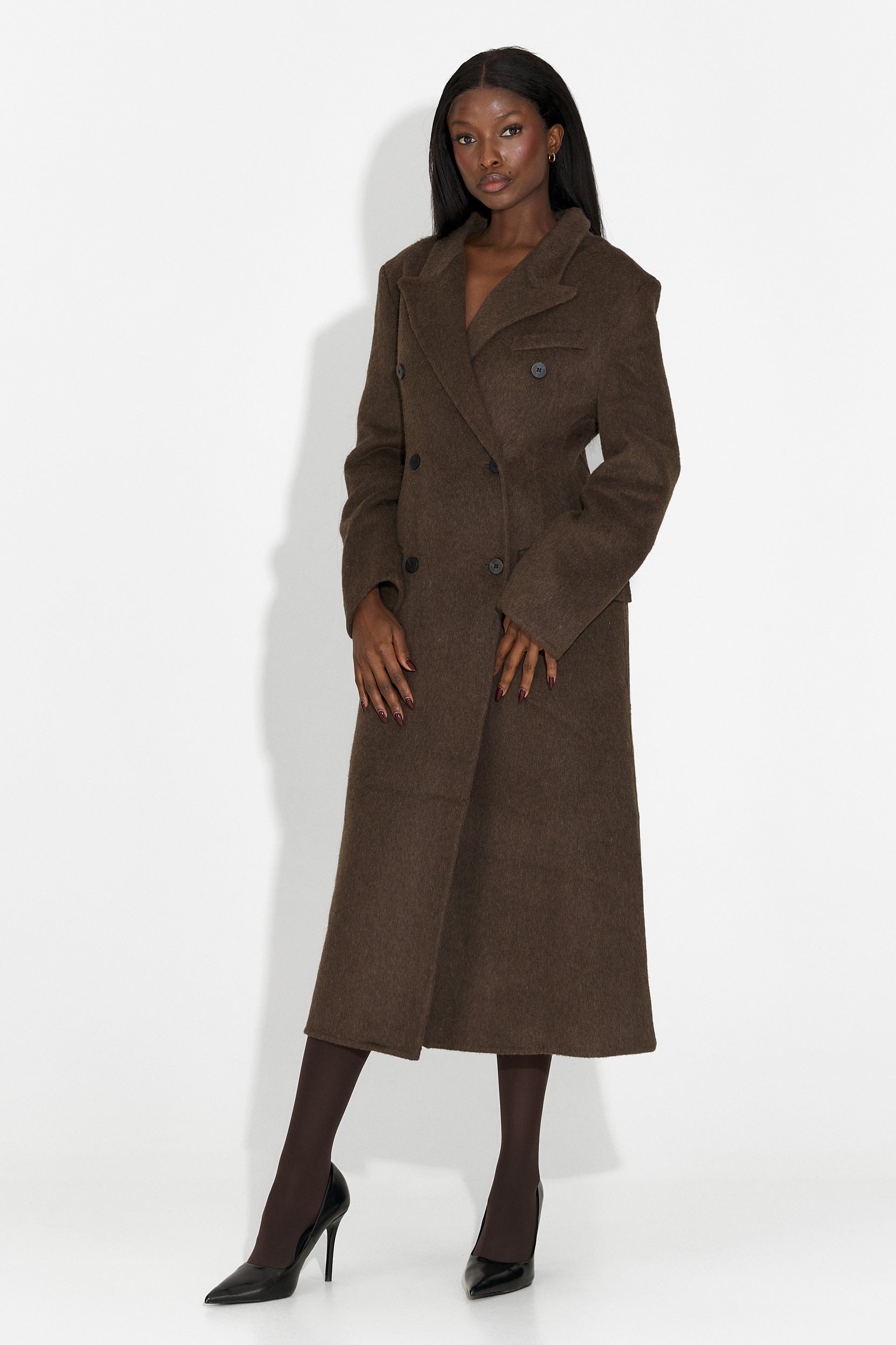 Κομψό γυναικείο παλτό καφέ Savira Bogas