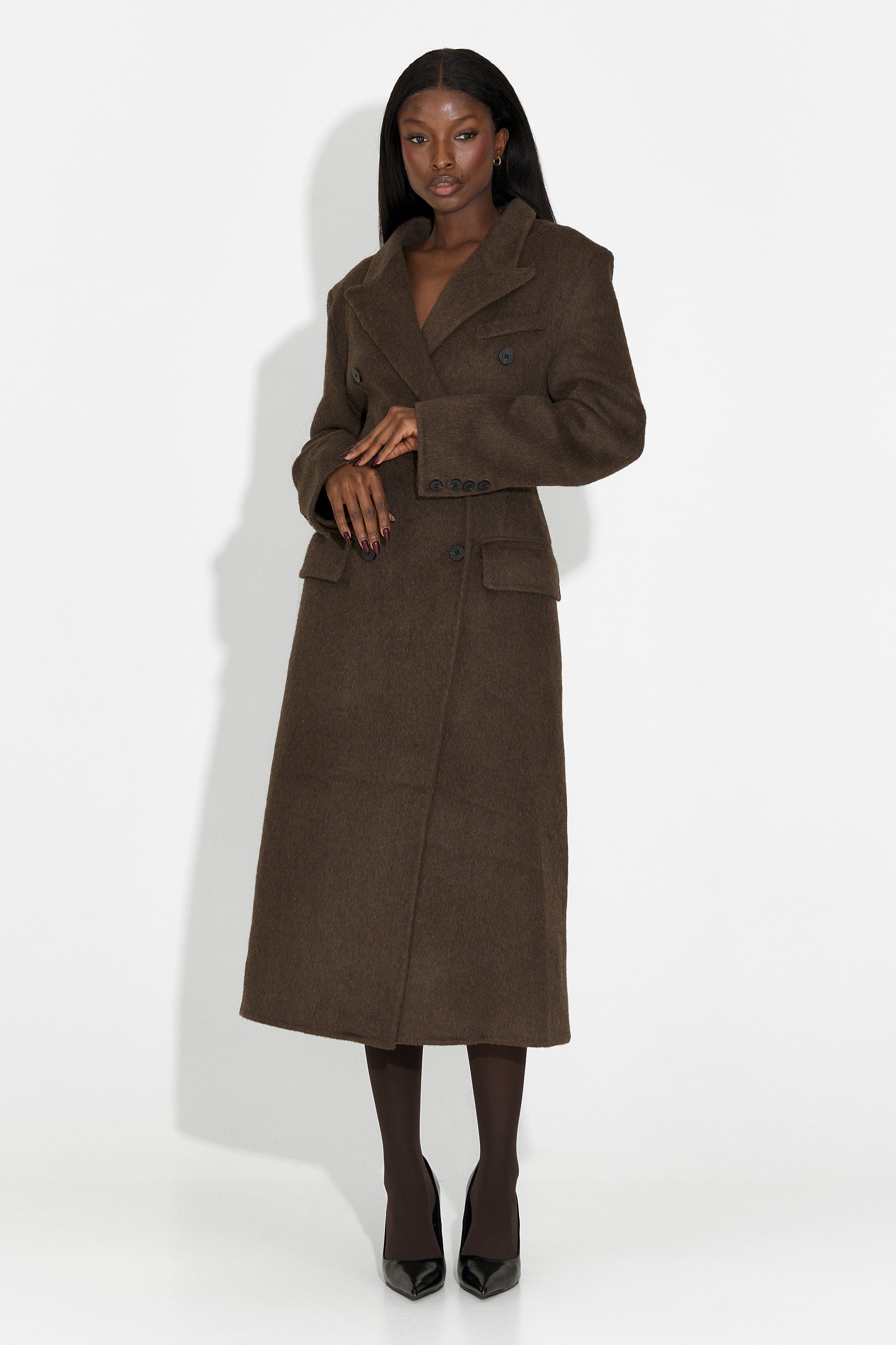 Κομψό γυναικείο παλτό καφέ Savira Bogas