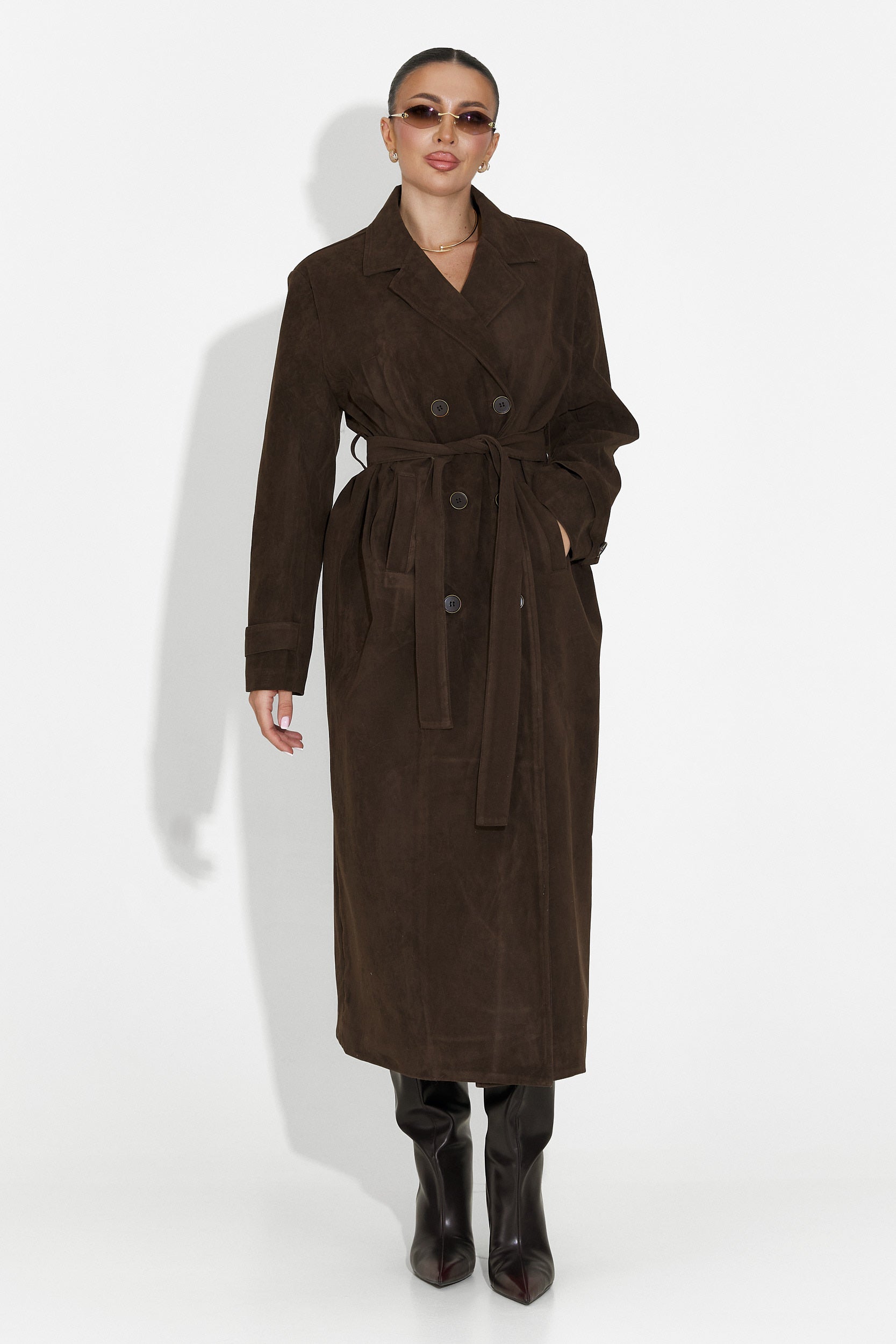 Κομψό γυναικείο παλτό καφέ Seliora Bogas