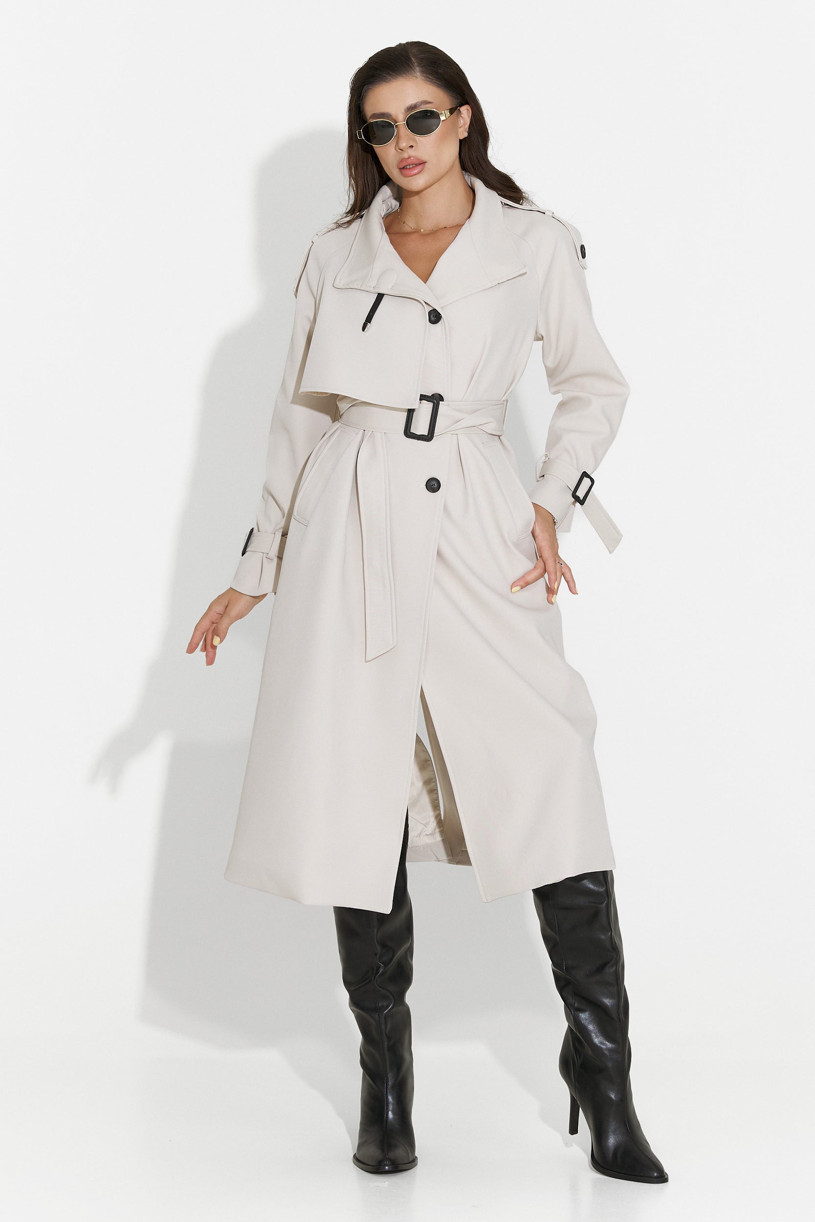 Długi płaszcz damski grej Misena Bogas