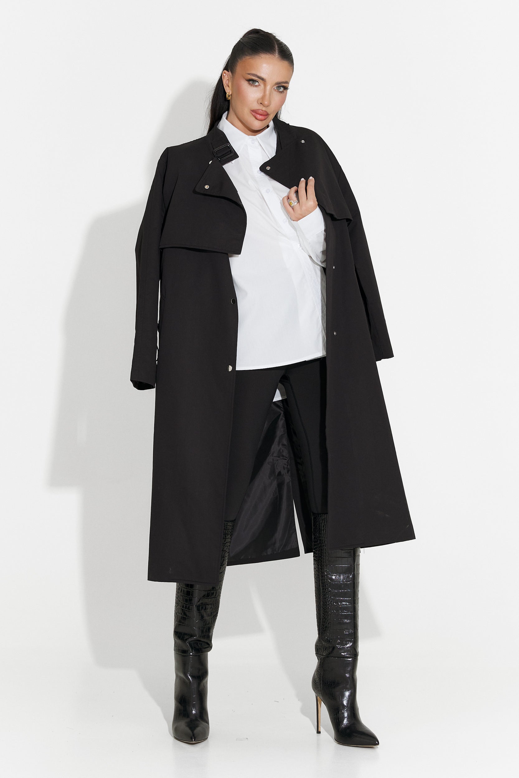 Abrigo Largo Negro para Damas de Emalia Bogas