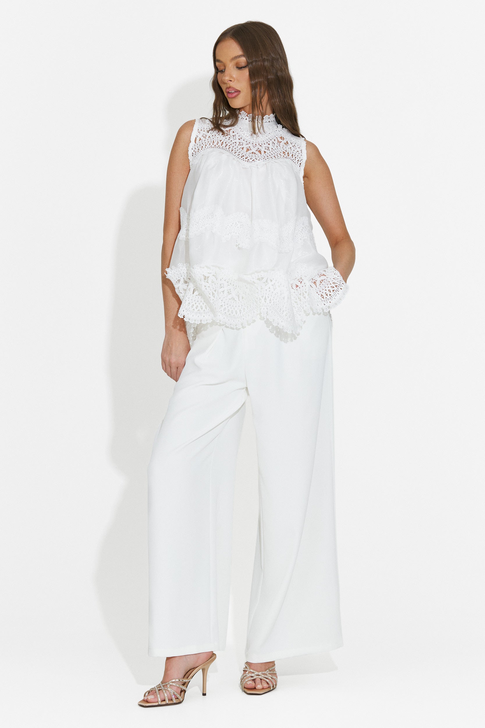 Women's long elegant white pants Crystia Bogas