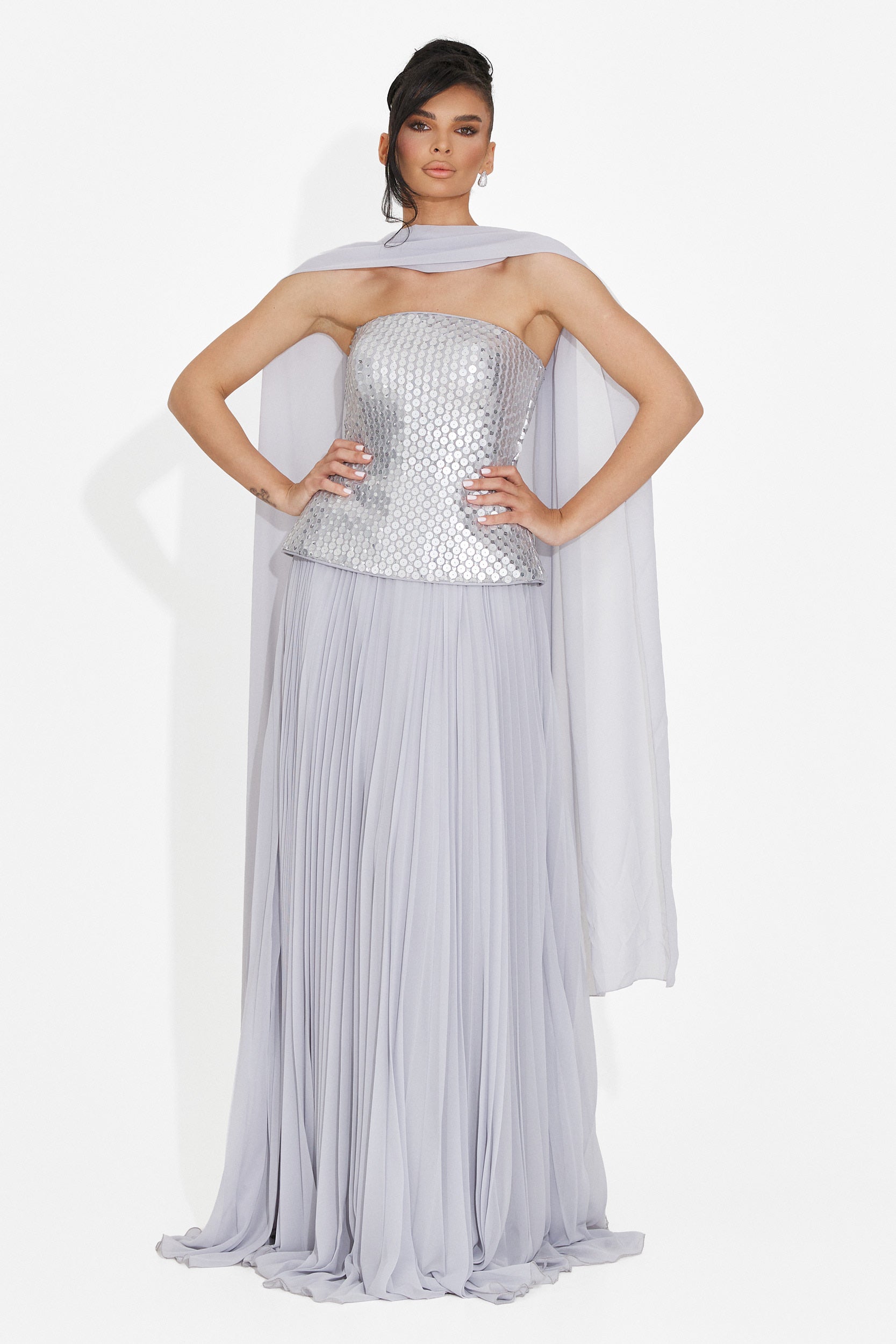 Rochie dama lunga argintie Rofelia Bogas