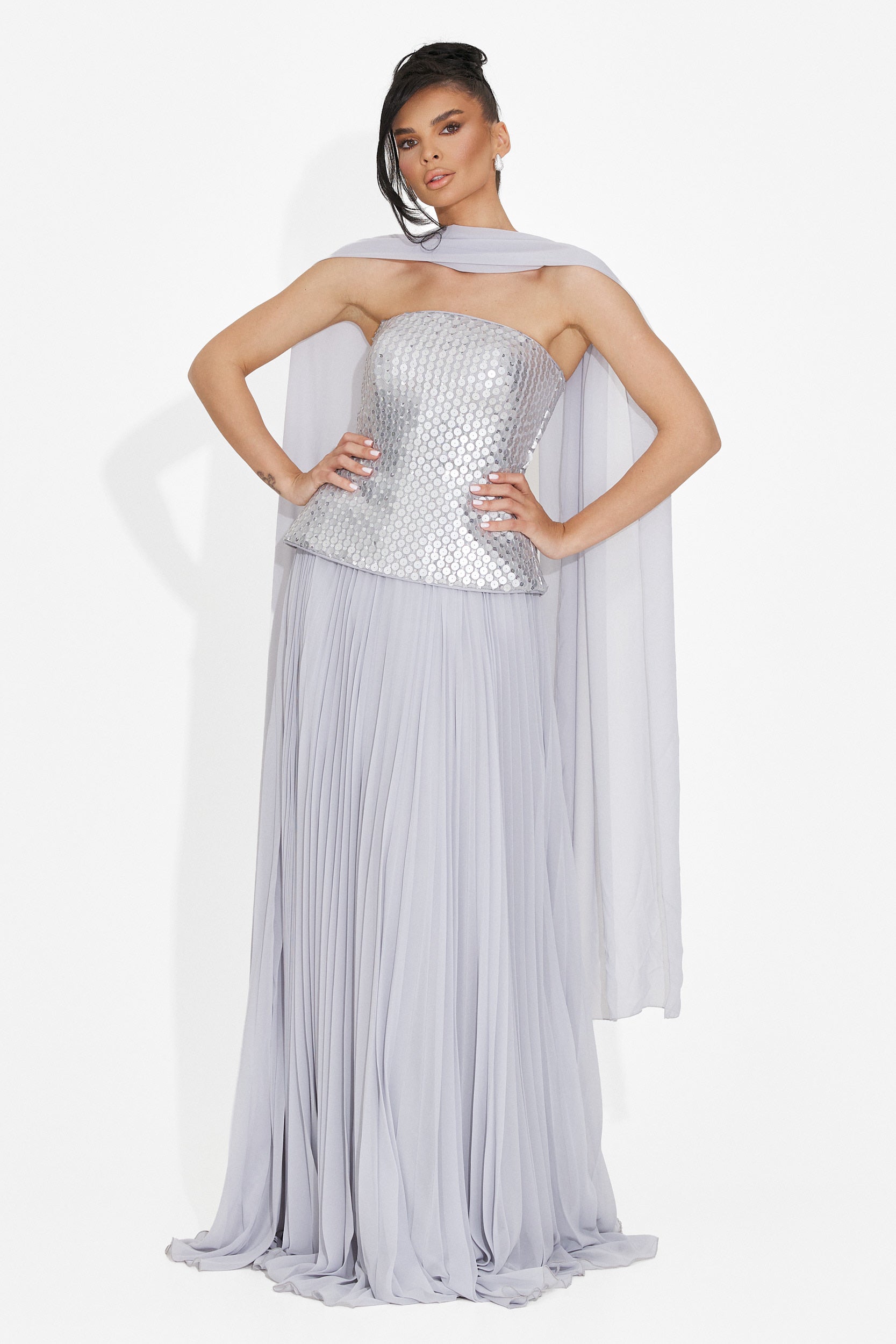 Rochie dama lunga argintie Rofelia Bogas