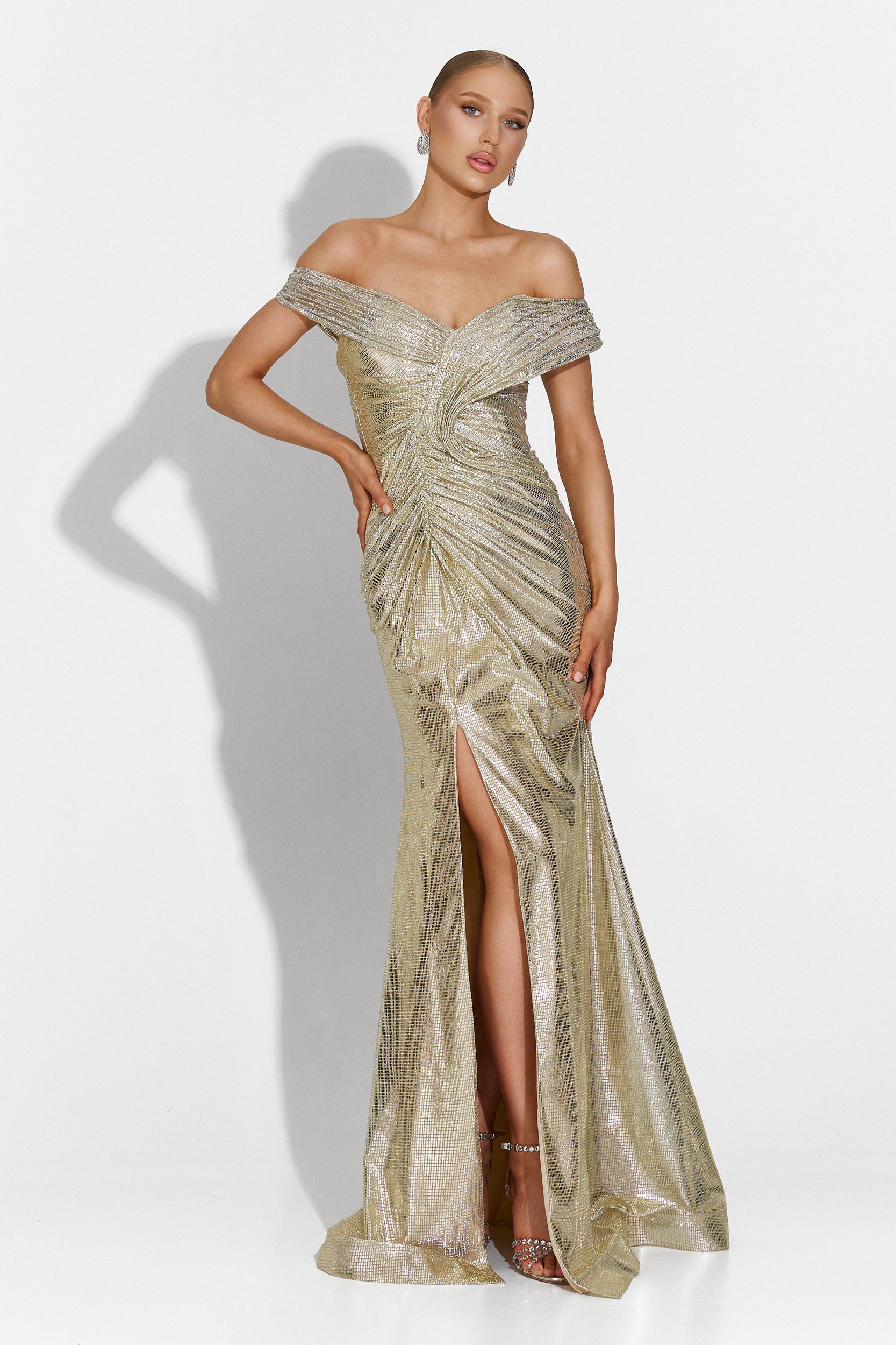 Stephane Bogas Long Beige-Gold Ladies Dress