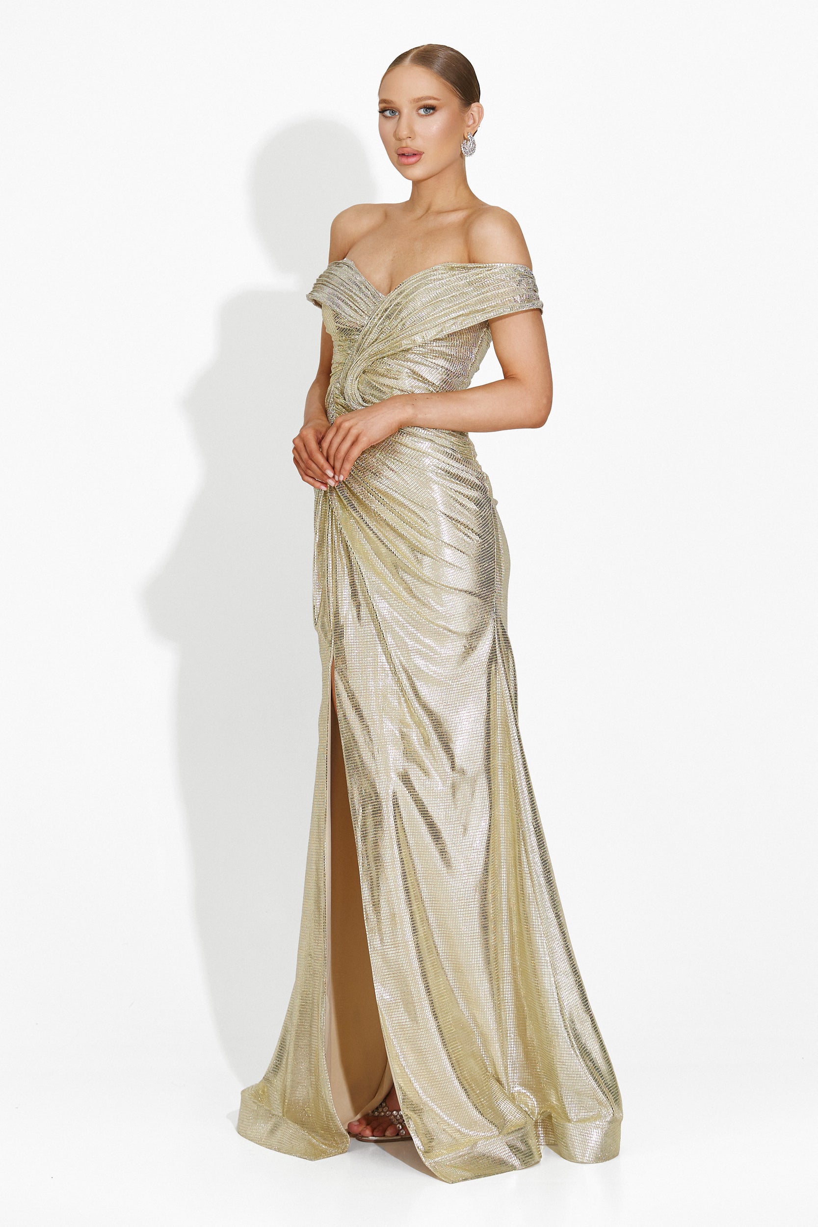 Μακριά φόρεμα γυναικείο μπεζ-χρυσό Stephane Bogas