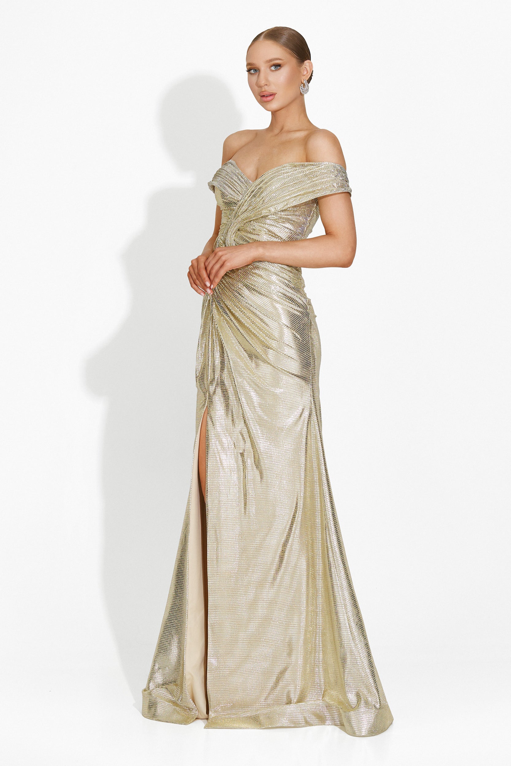 Μακριά φόρεμα γυναικείο μπεζ-χρυσό Stephane Bogas