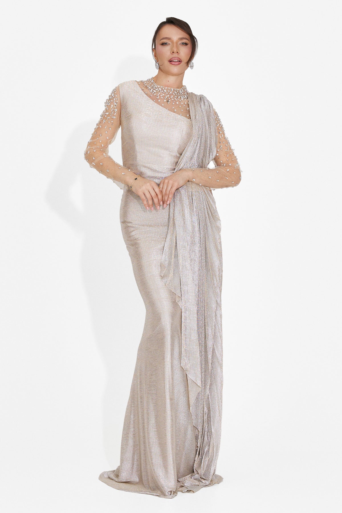 Long beige women's dress Ysaia Bogas, image 5 of 8