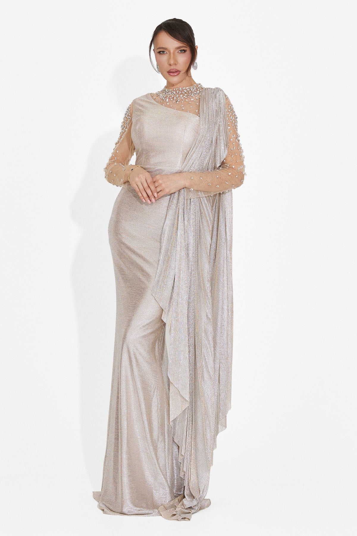 Long beige women's dress Ysaia Bogas, image 7 of 8