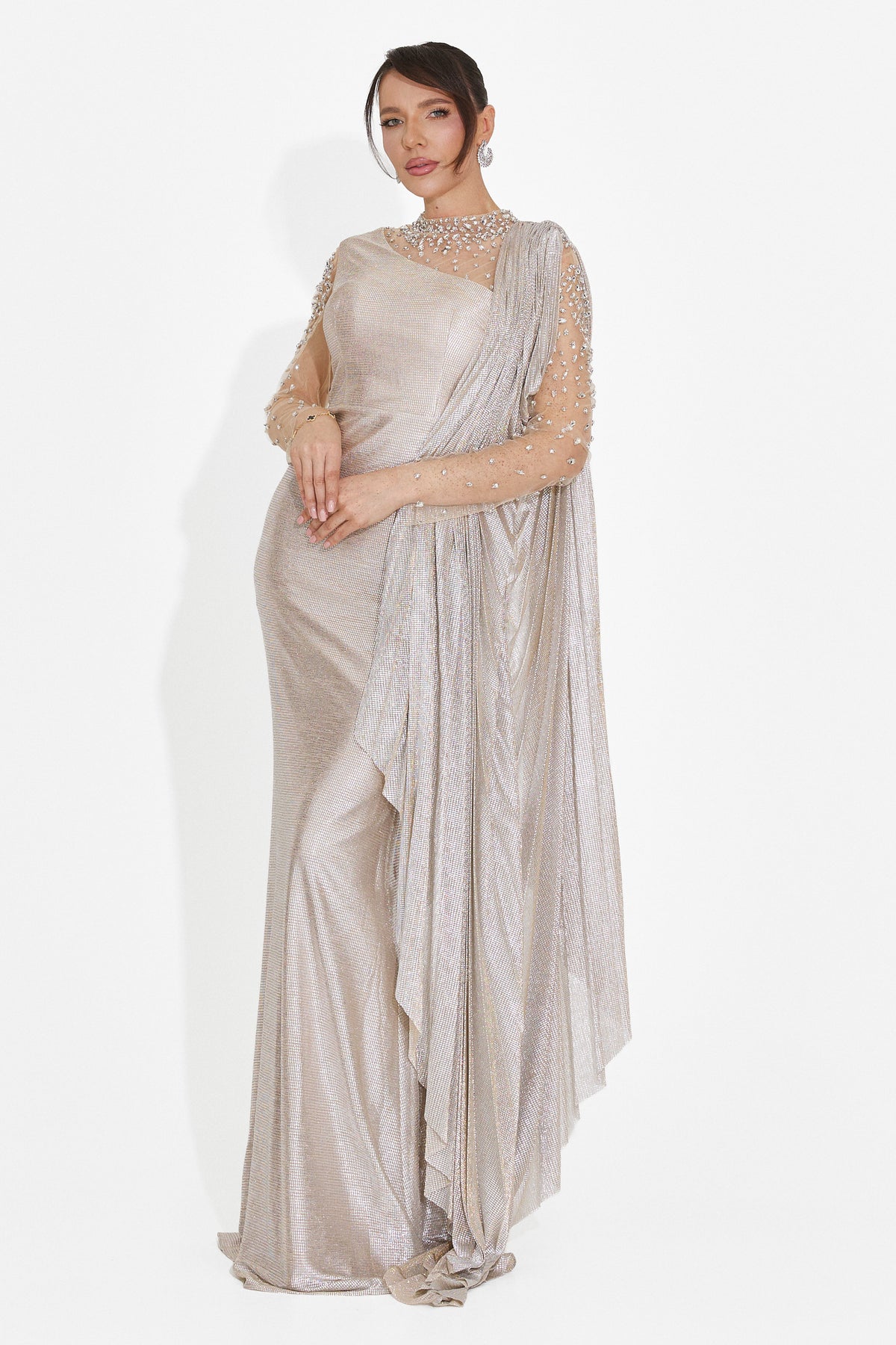 Long beige women's dress Ysaia Bogas, image 1 of 8