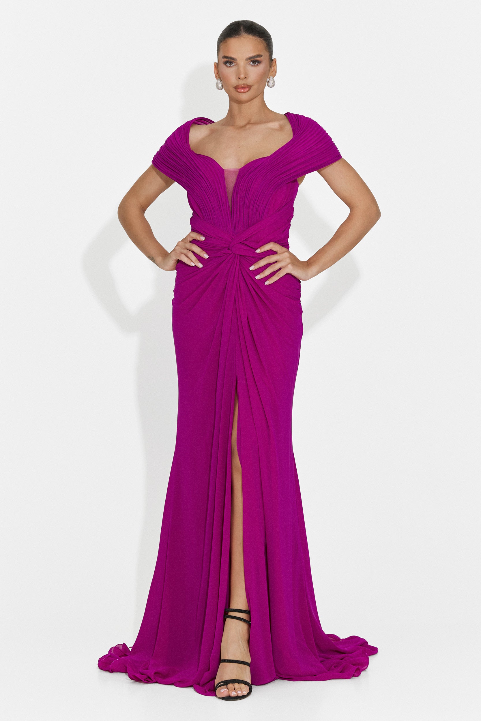 Emilias Bogas langes fuchsiafarbenes Damenkleid
