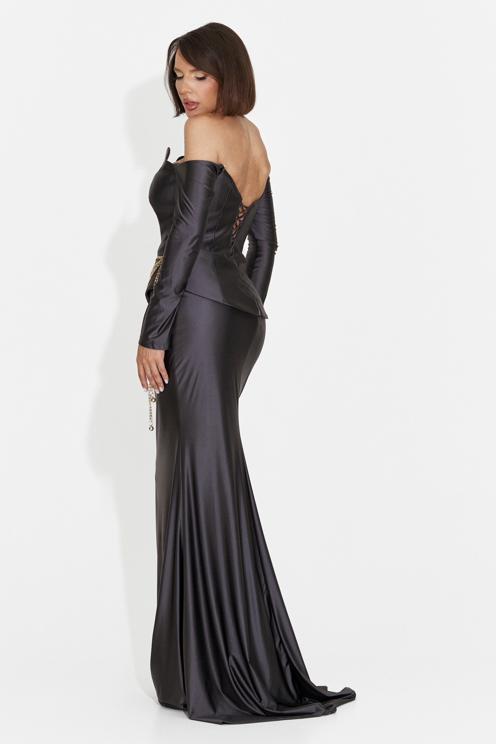 Paulinas Bogas Anthrazit Graues Langes Damenkleid