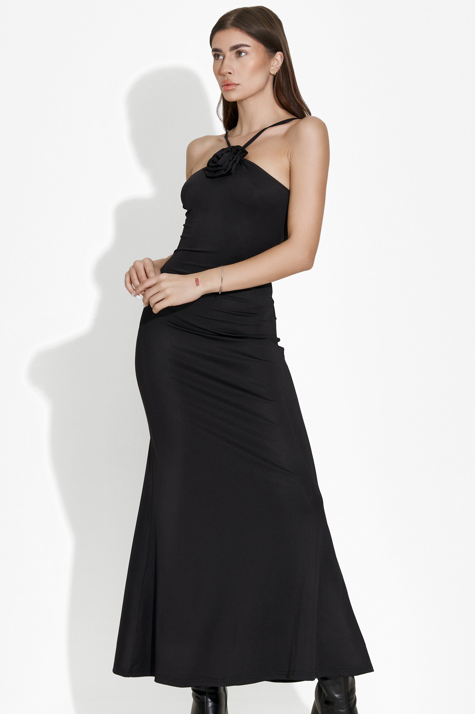 Abito lungo da donna in lycra nero Loekie Bogas