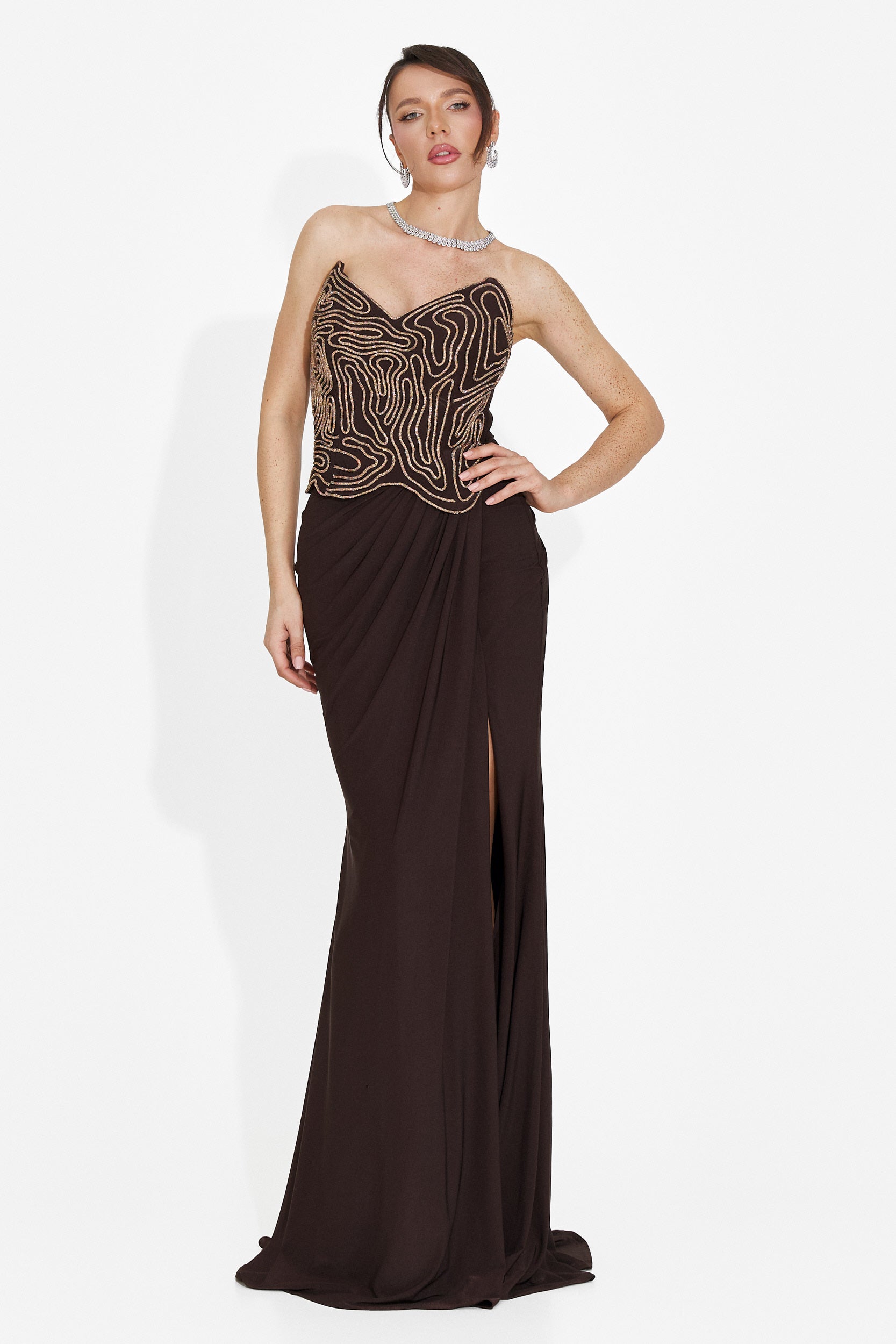 Rochie dama lunga maro Baty Bogas