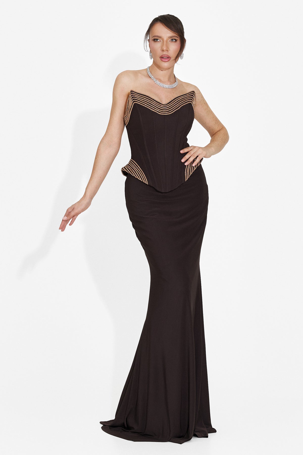 Long brown women's dress Caylei Bogas, image 1 of 7