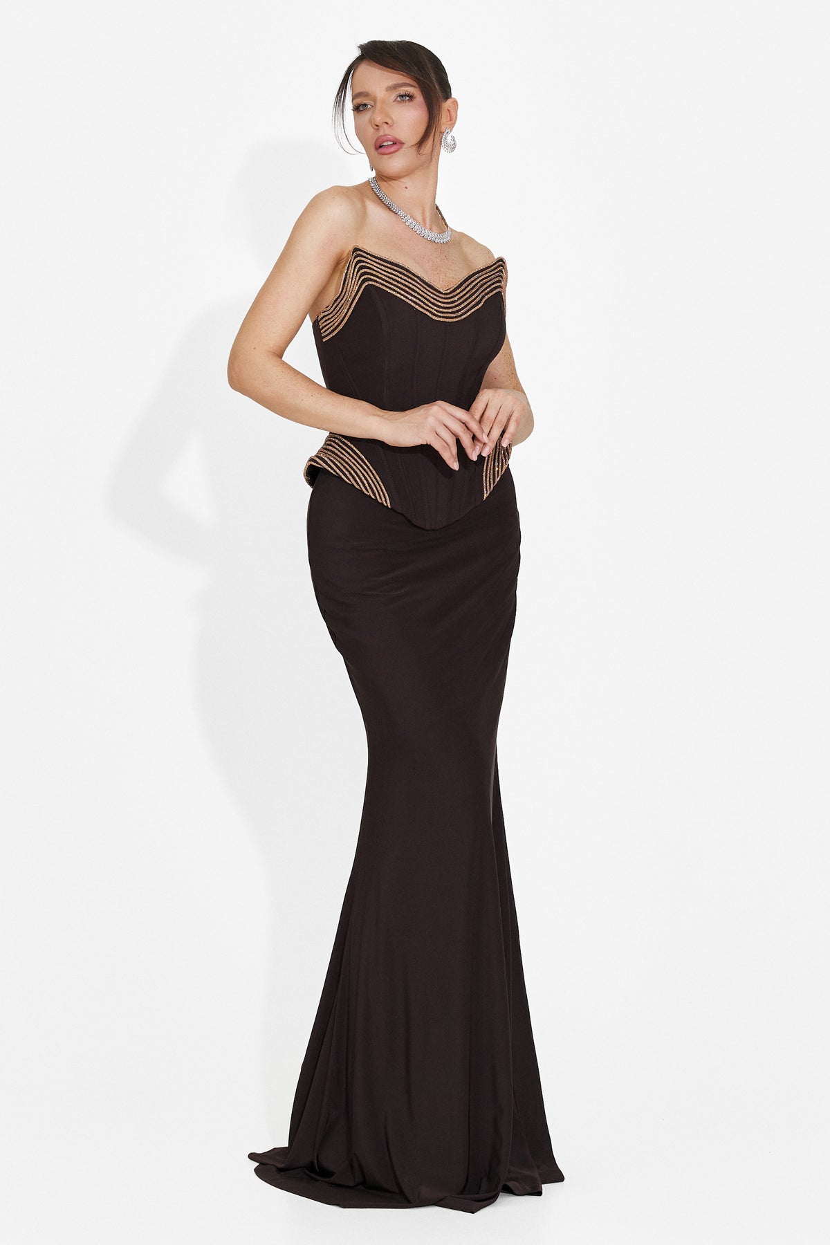 Long brown women's dress Caylei Bogas, image 4 of 7