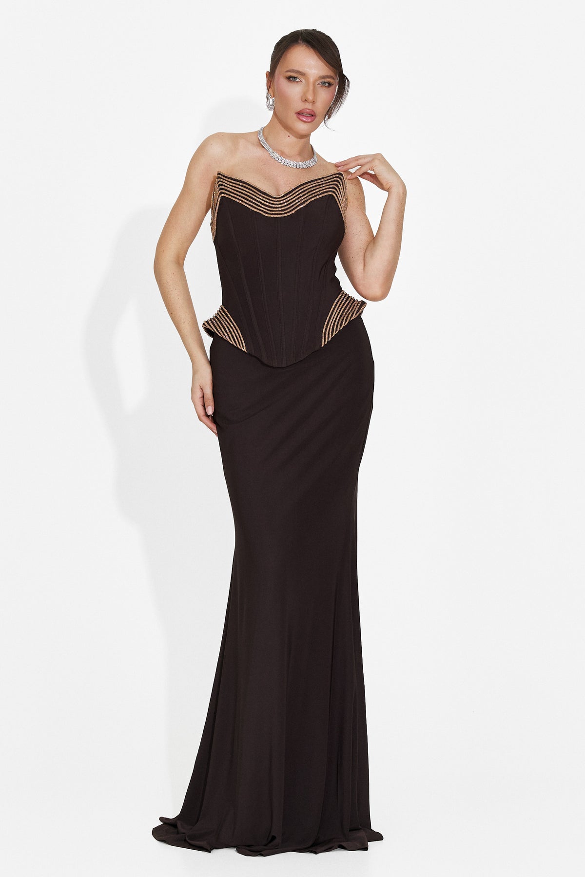 Long brown women's dress Caylei Bogas, image 7 of 7
