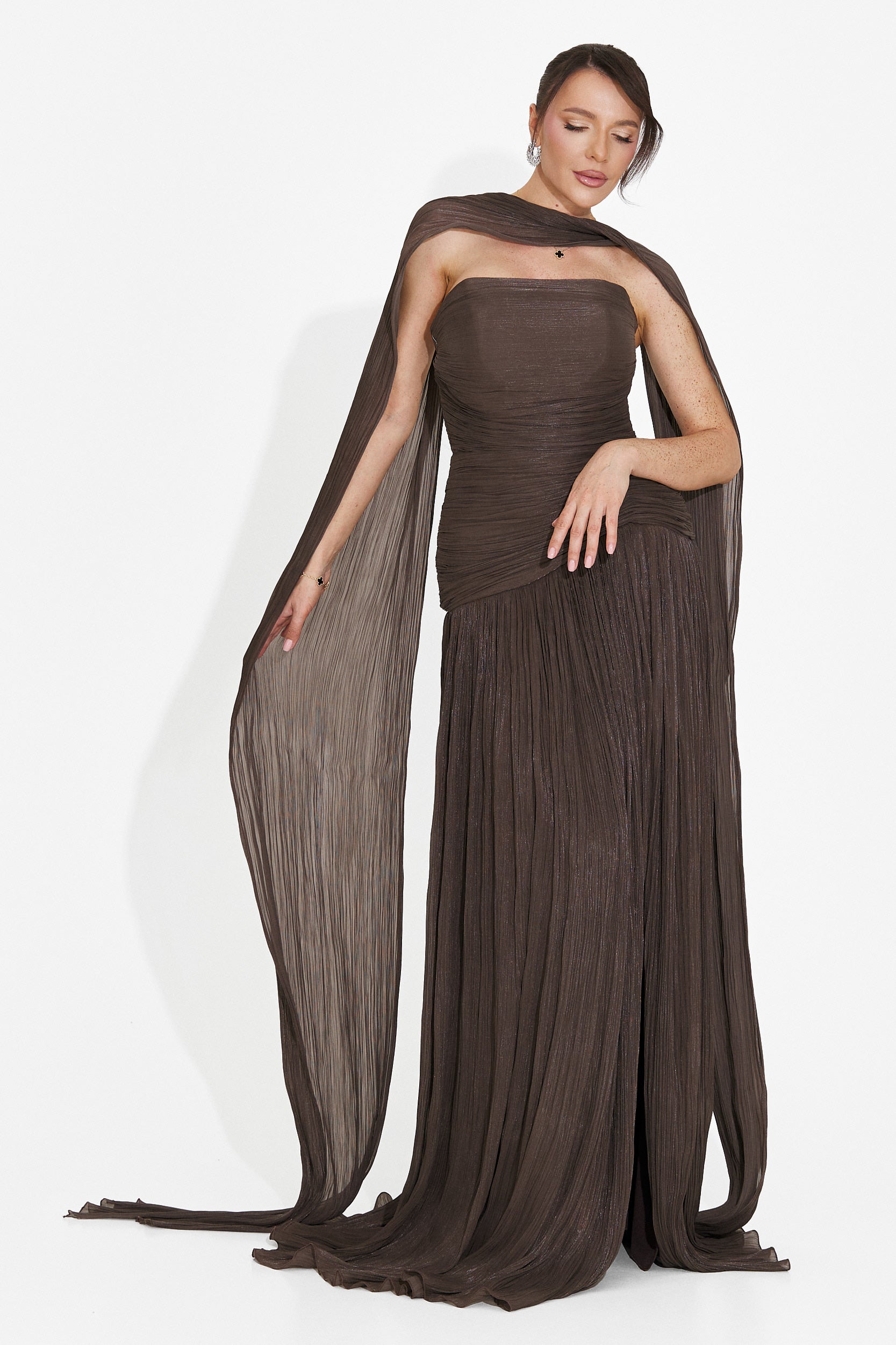 Rochie dama lunga maro Gabielia Bogas