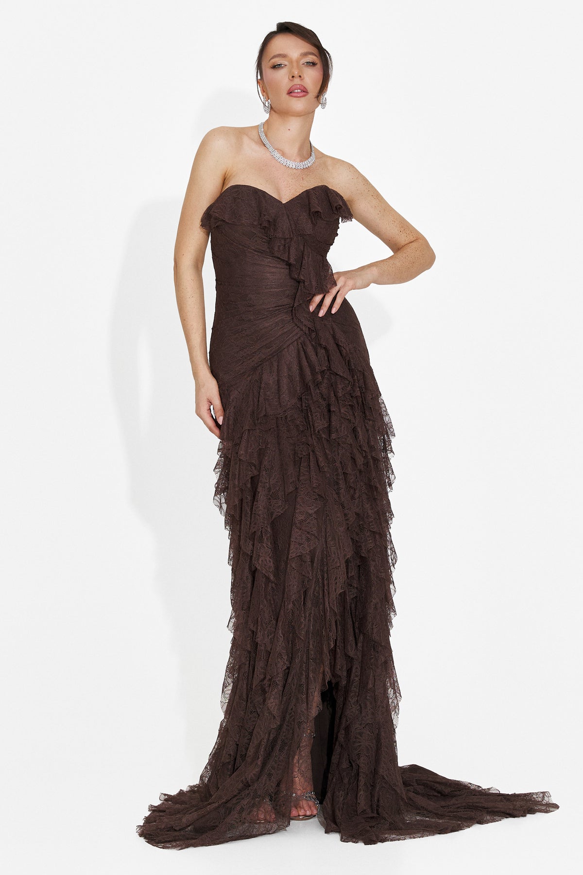 Long brown women's dress Jesya Bogas, image 4 of 7