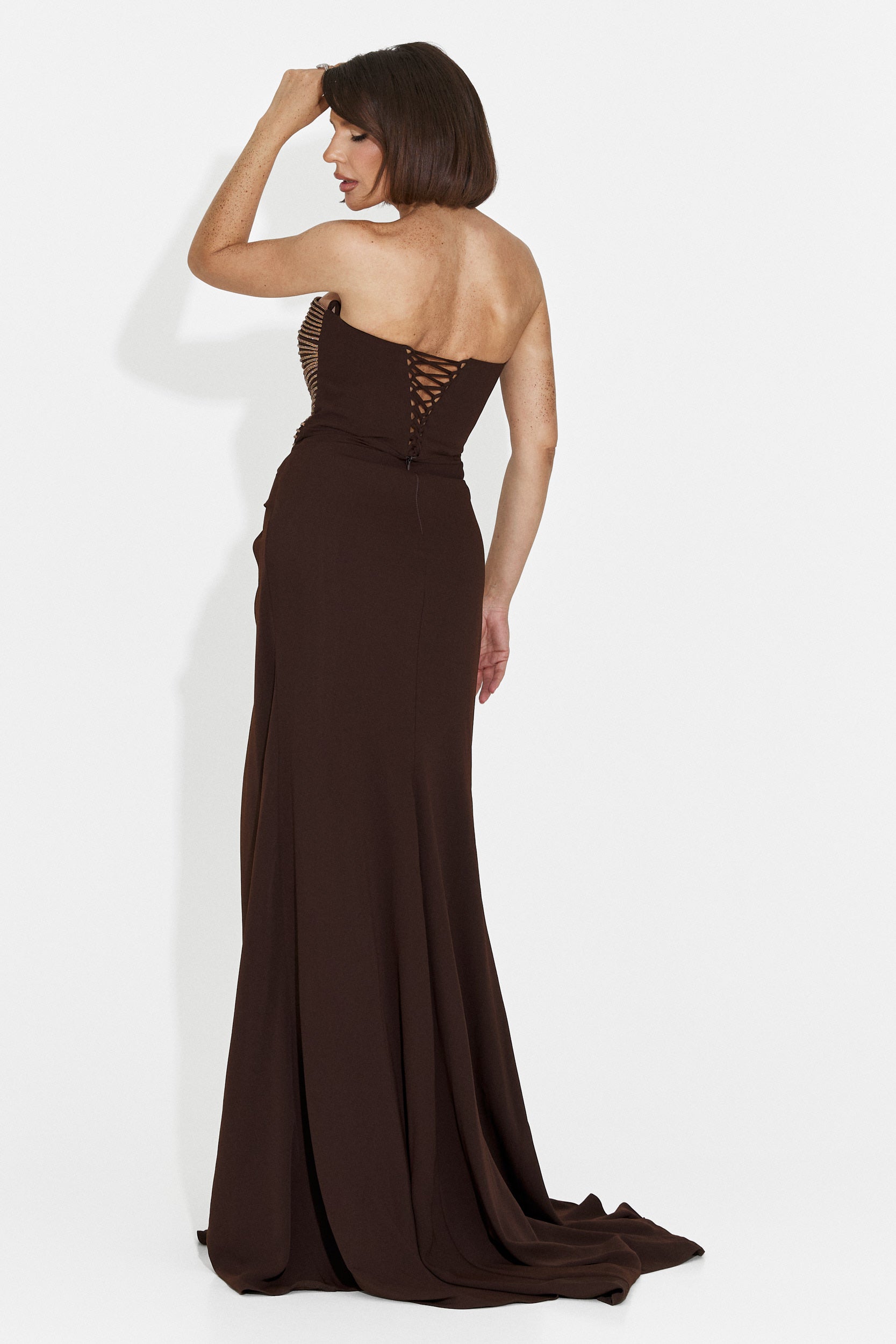 Jonay Bogas Langes Braunes Damenkleid