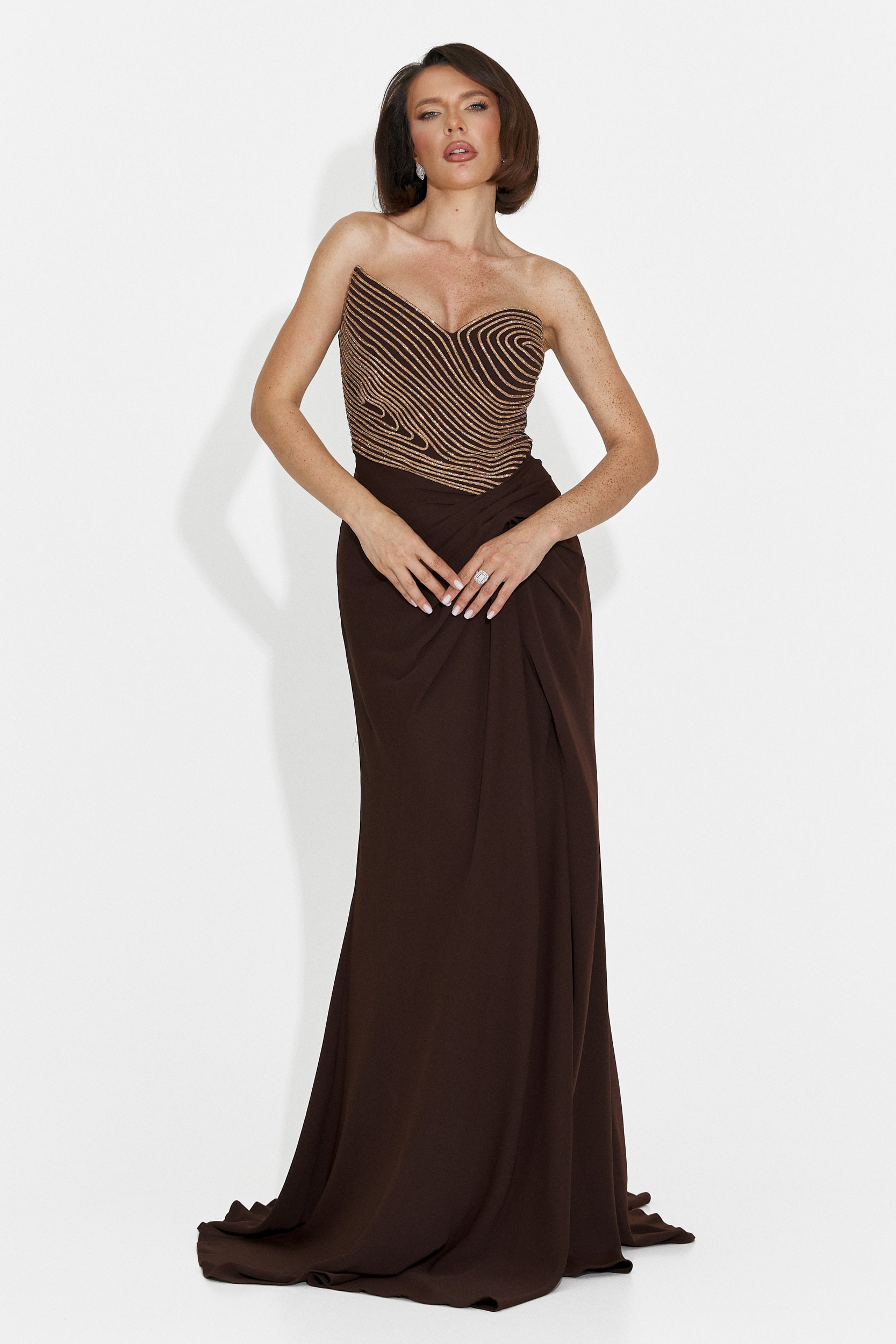 Jonay Bogas Langes Braunes Damenkleid