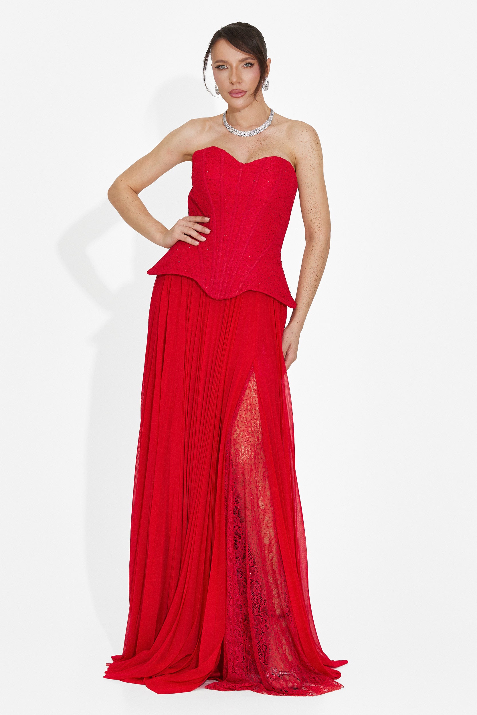 Rochie dama lunga rosie Mivea Bogas