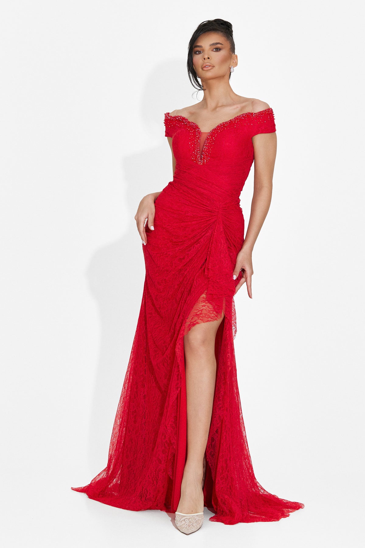 Long red women's dress Sidomia Bogas, image 5 of 9