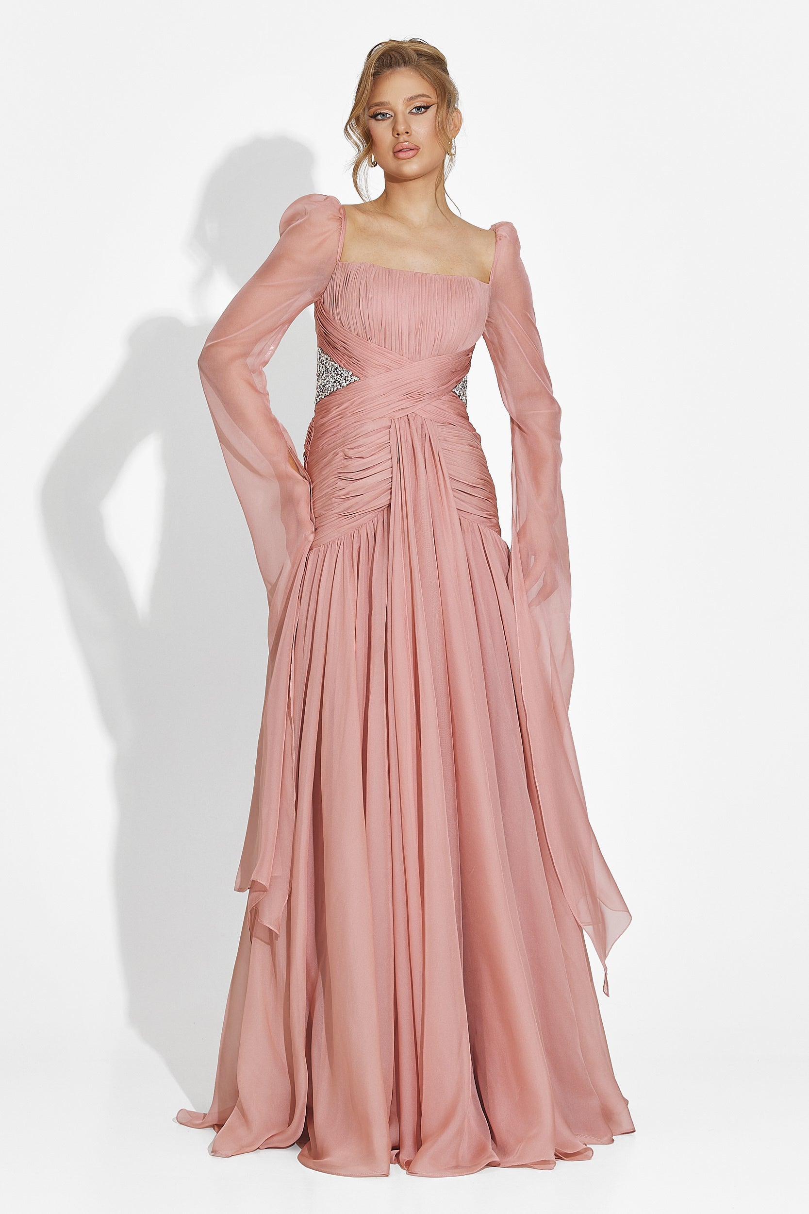 Wilya Bogas Long Pink Ladies Dress