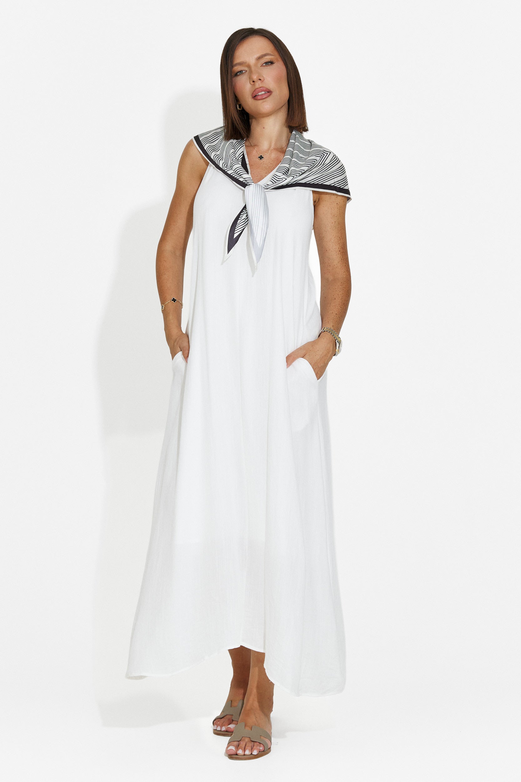 Women's midi white dress Alievia Bogas