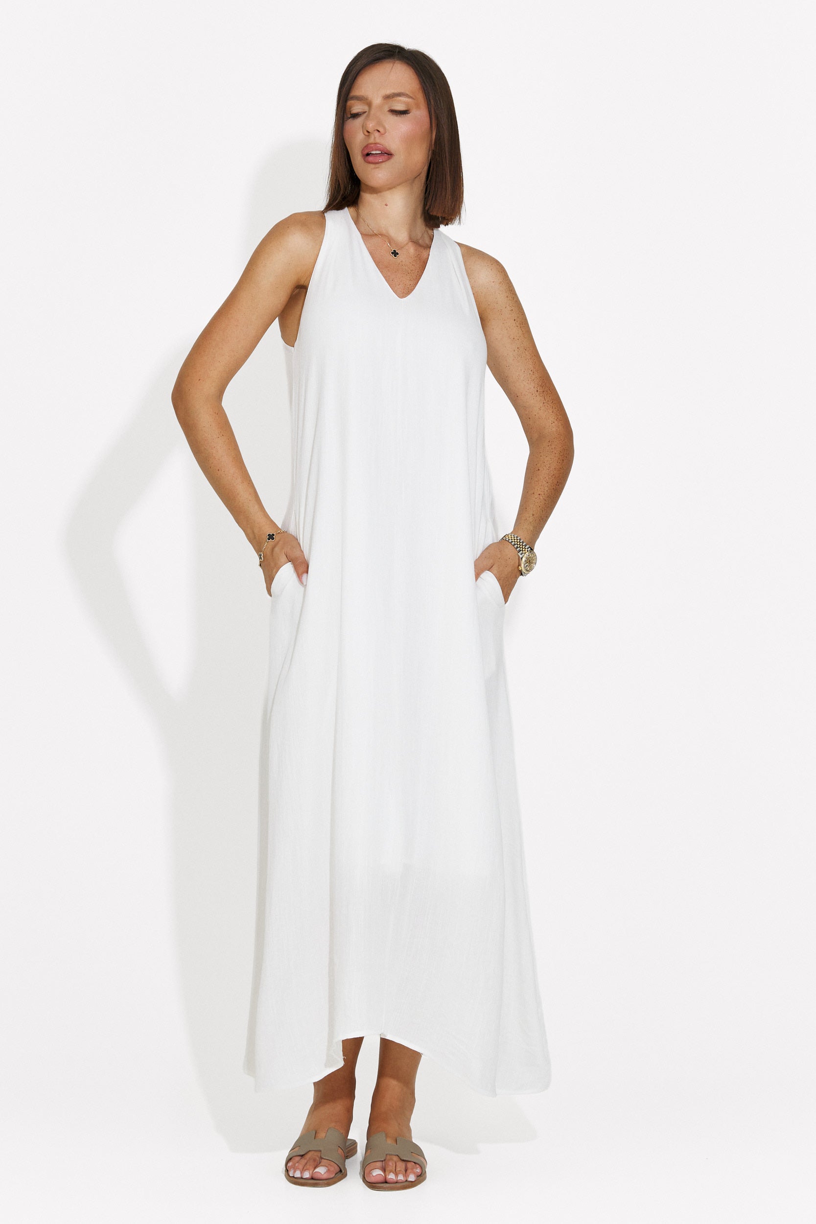 Women's midi white dress Alievia Bogas
