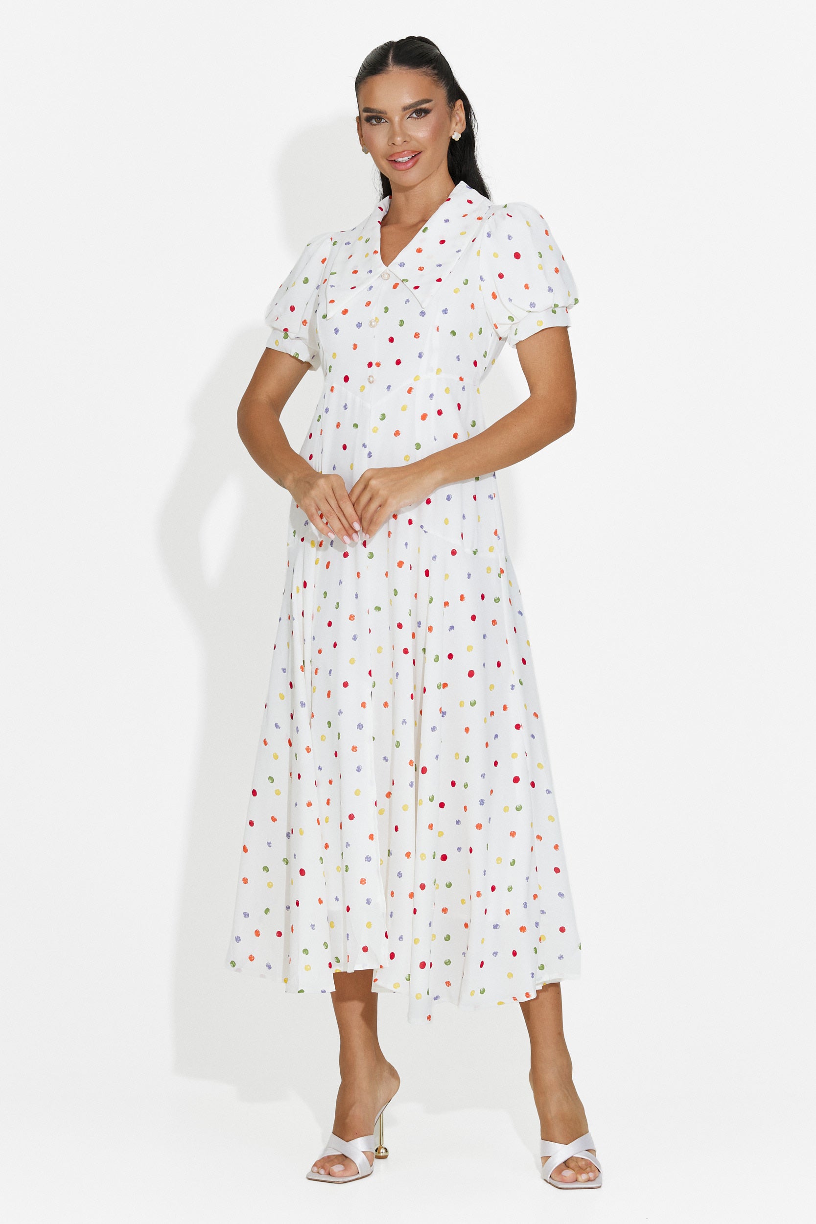Women's midi white dress Oliania Bogas