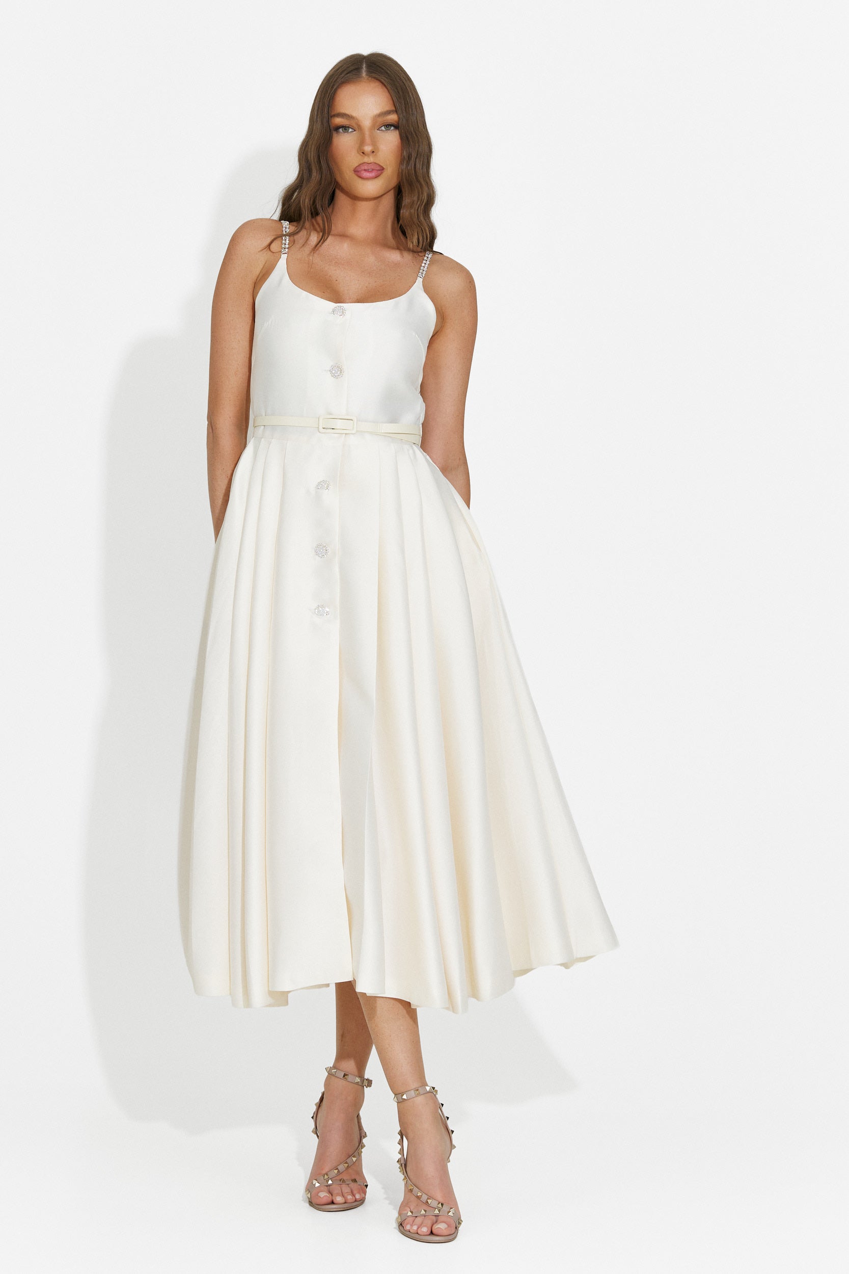 Women's midi beige dress Florinela Bogas